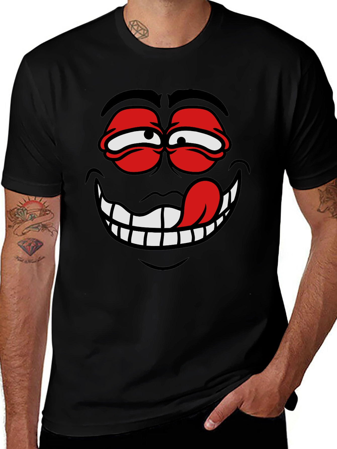 Variant 30 of Cartoon Face Graphic Black T-Shirt