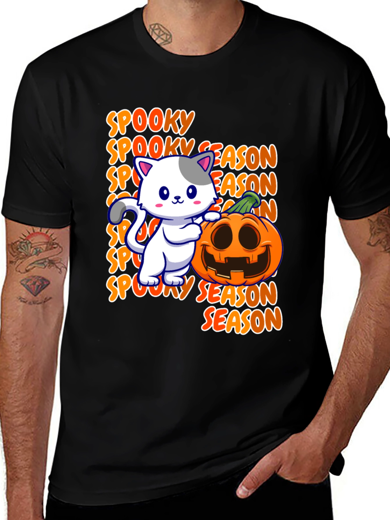 Spooky Season Cat & Pumpkin Graphic Tee