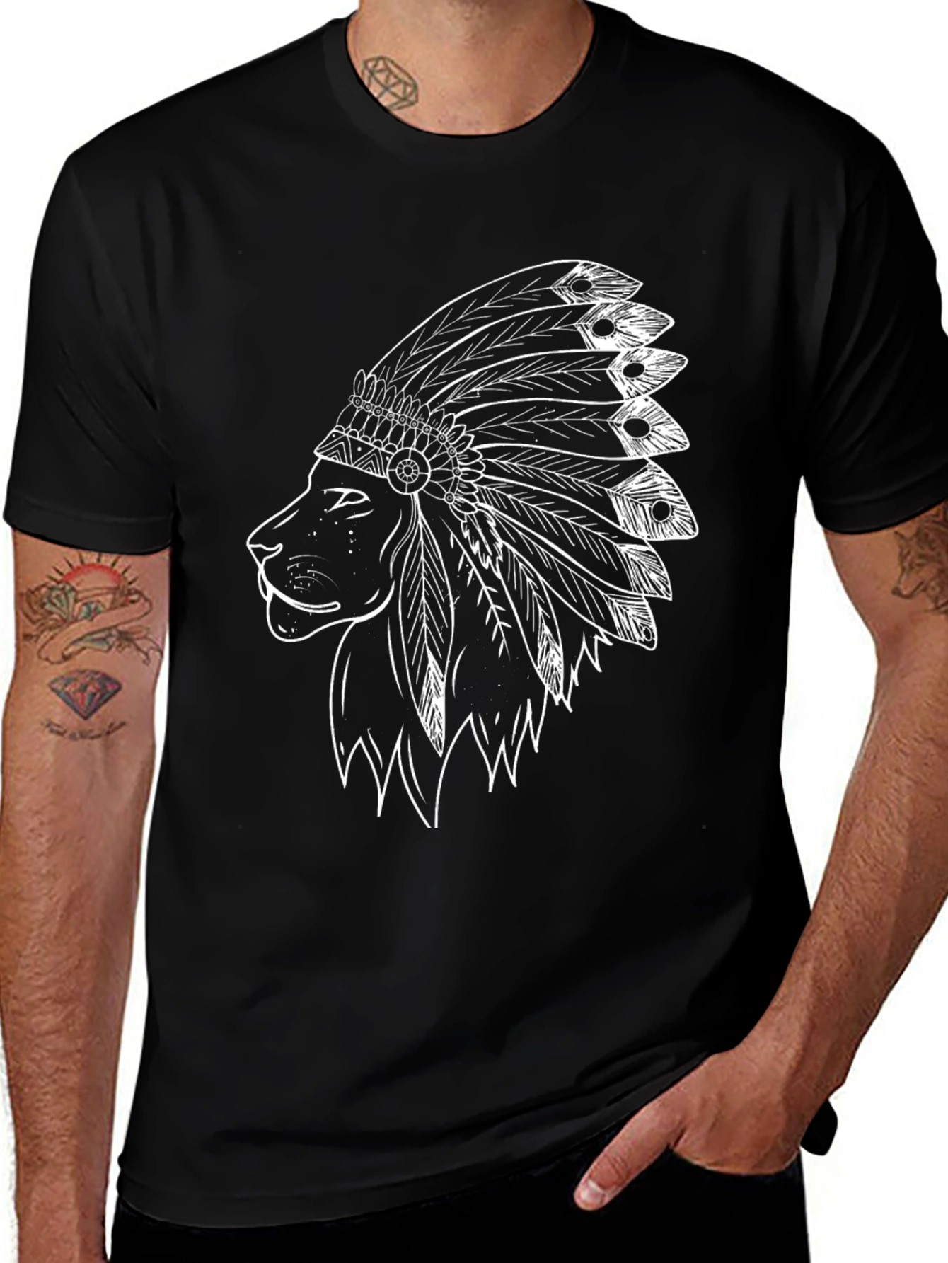 Variant 21 of Black T-Shirt with Lion Headdress Graphic