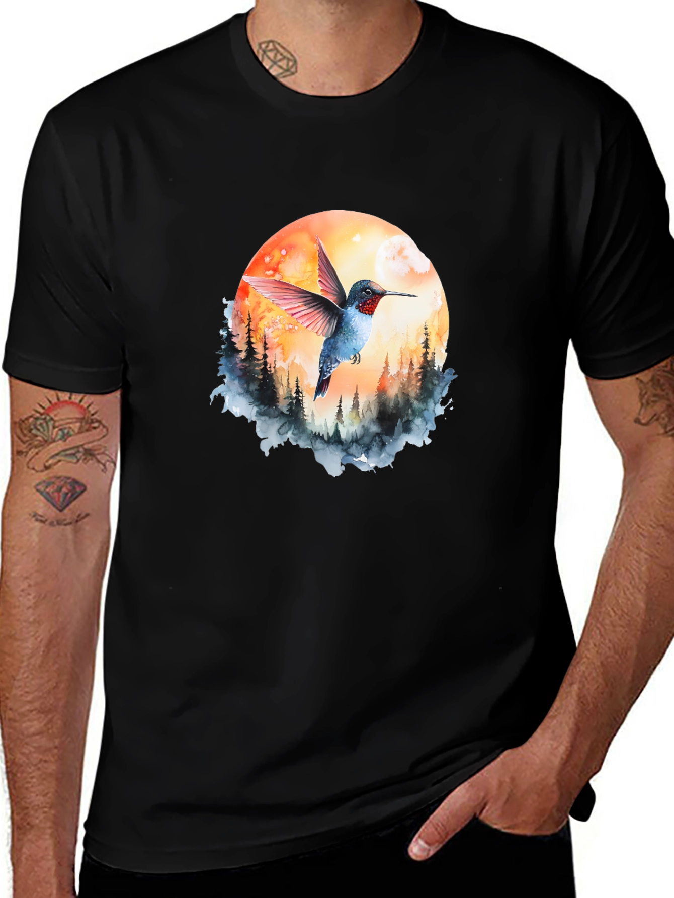 Variant 19 of Hummingbird & Moon Graphic Tee - Nature Design