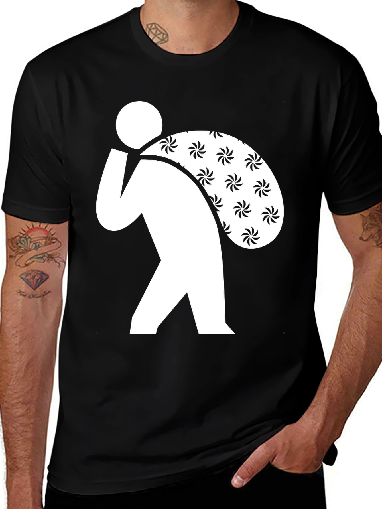 Black Novelty Thief Swirls Sack T-Shirt main image