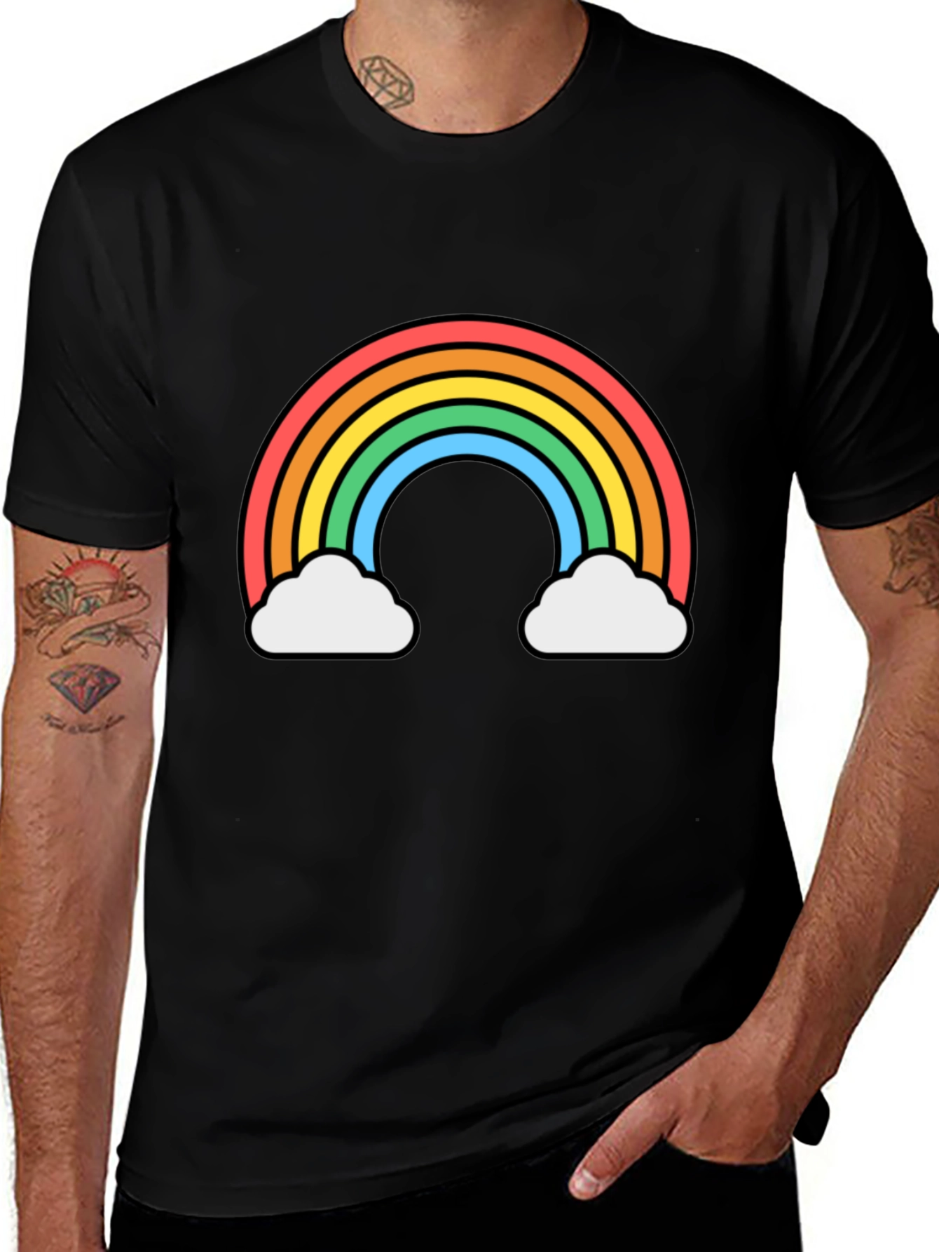 Variant 17 of Rainbow Cloud Graphic Tee - Black Cotton T-Shirt