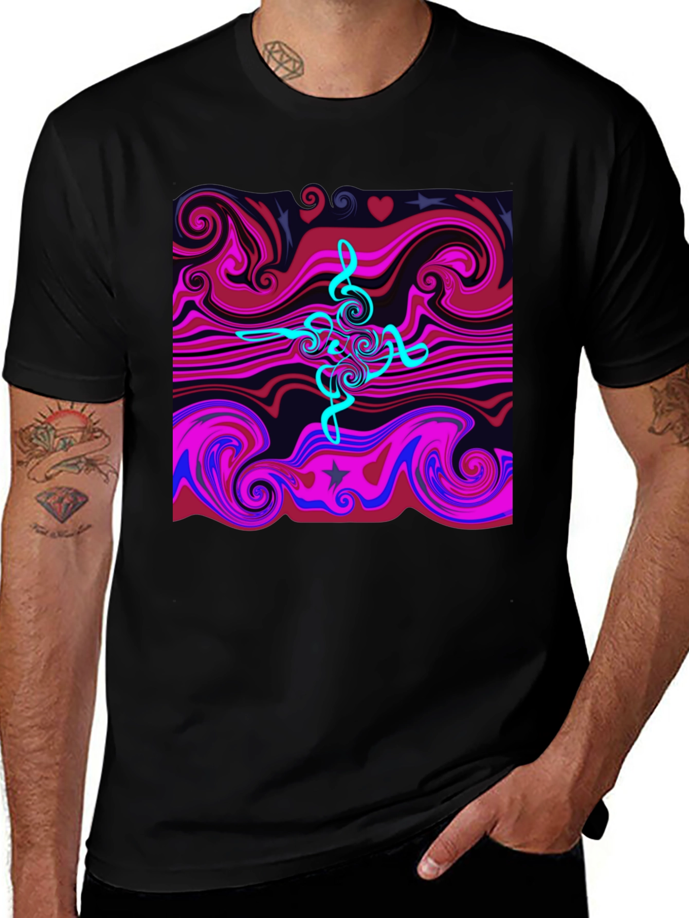 Variant 13 of Abstract Swirl Tee - Cool Graphic Print Black T-Shirt