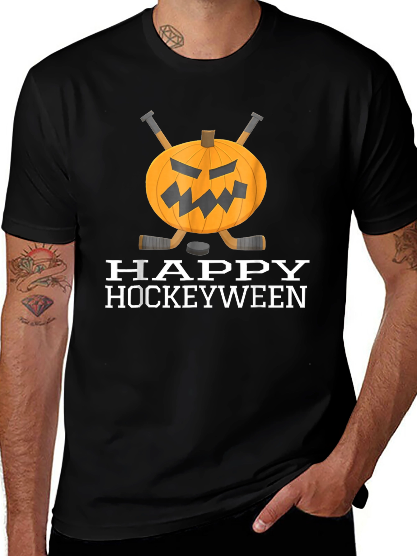Variant 18 of Happy Hockeyween T-Shirt - Halloween Hockey Pumpkin