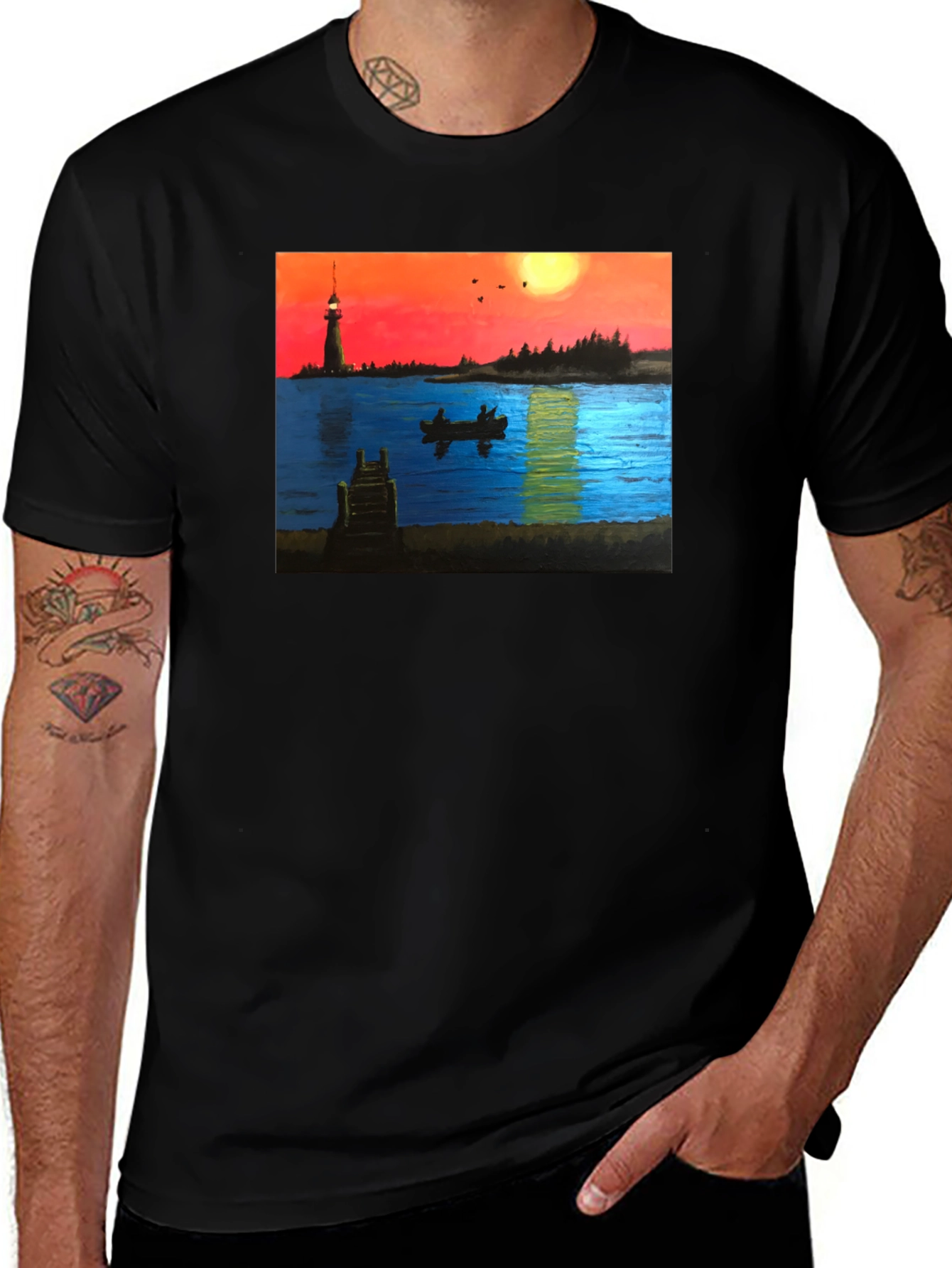 Variant 18 of Sunset Lake Lighthouse Graphic Tee