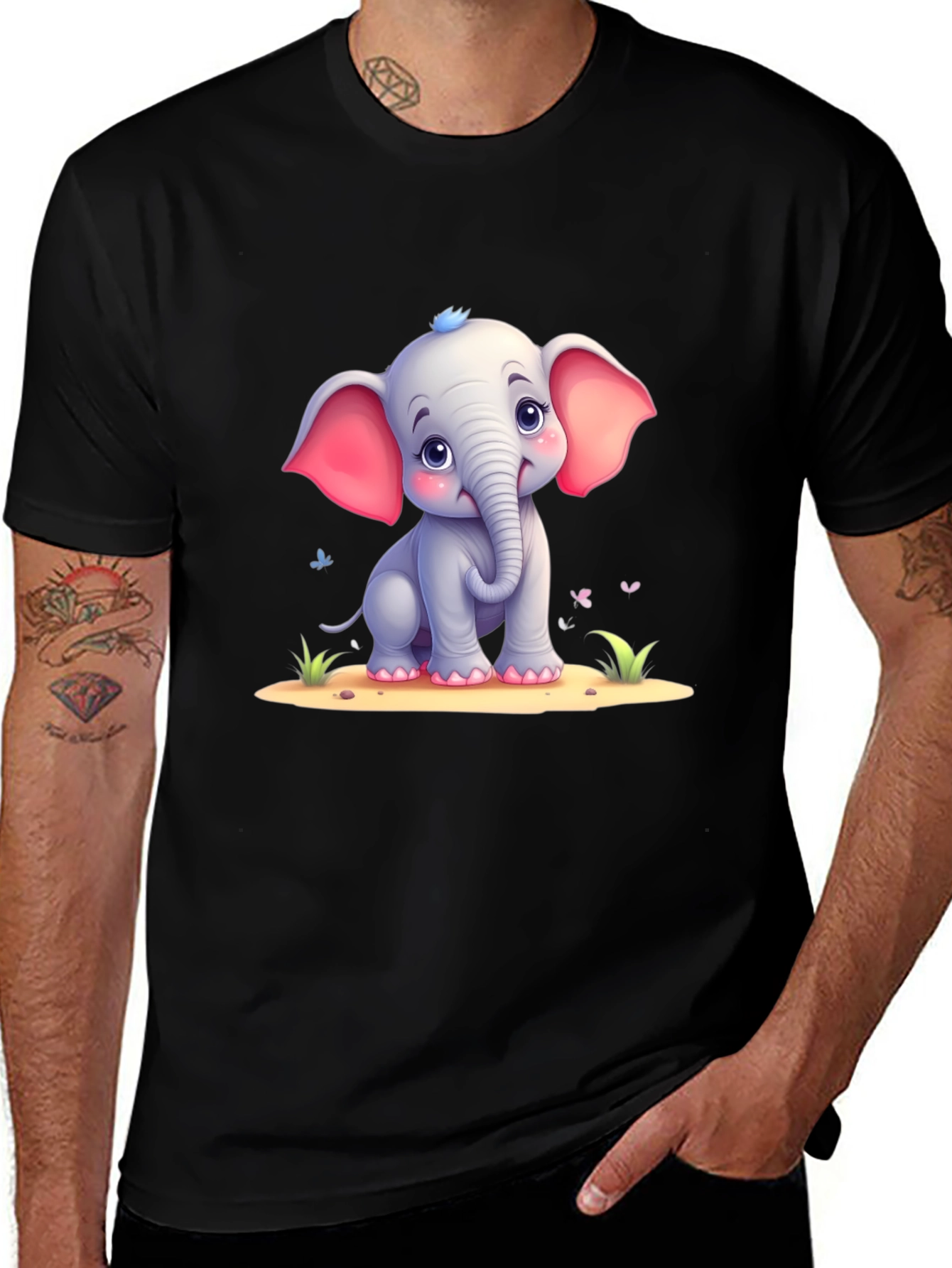 Variant 21 of Cute Elephant Graphic Tee - Black