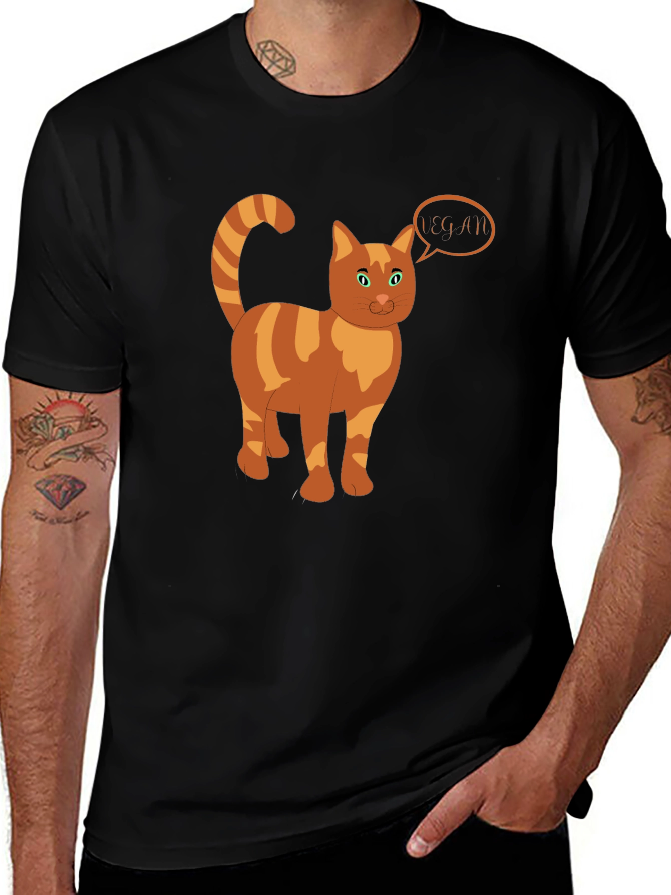 Variant 6 of Vegan Cat T-Shirt - Unisex Black Cotton Tee