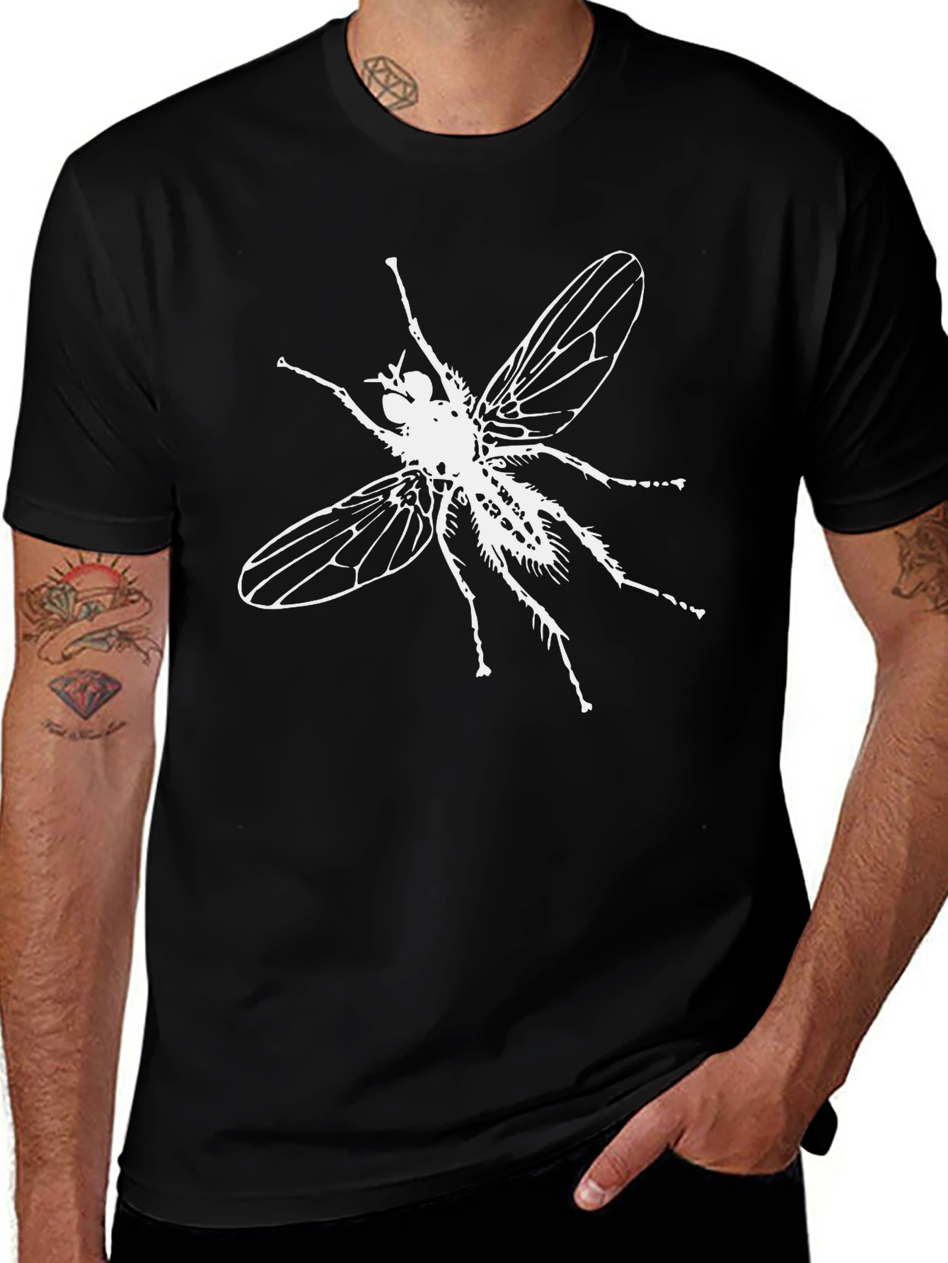 Variant 18 of Fly Graphic Tee - Insect Design on Black Cotton Shirt