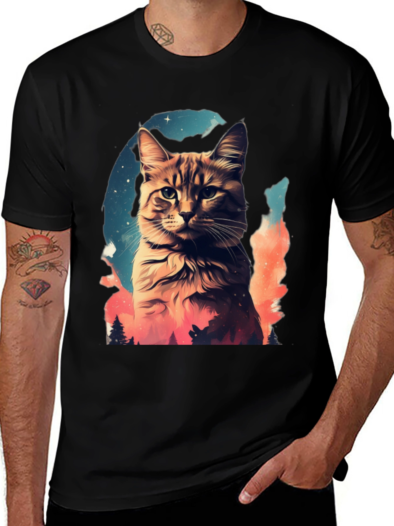Variant 28 of Cat Portrait Graphic Tee - Unisex Black T-Shirt
