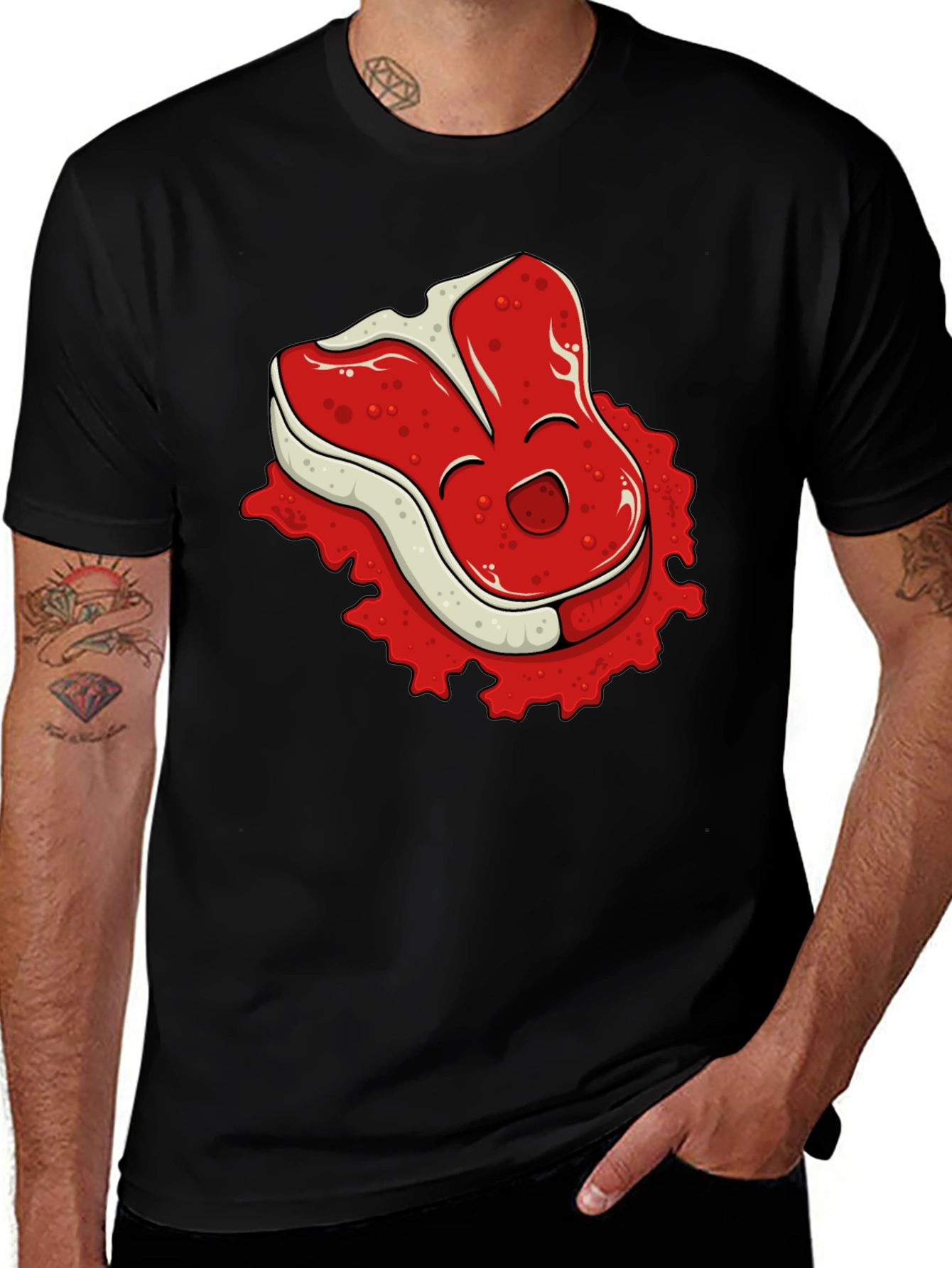 Variant 8 of Funny Steak Cartoon Graphic Black T-Shirt