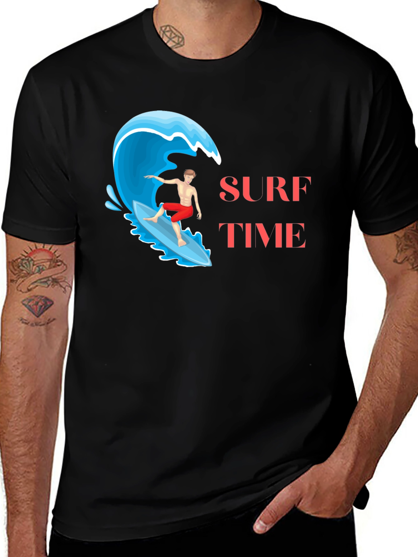 Variant 5 of Surf Time Graphic Tee - Black Cotton T-Shirt