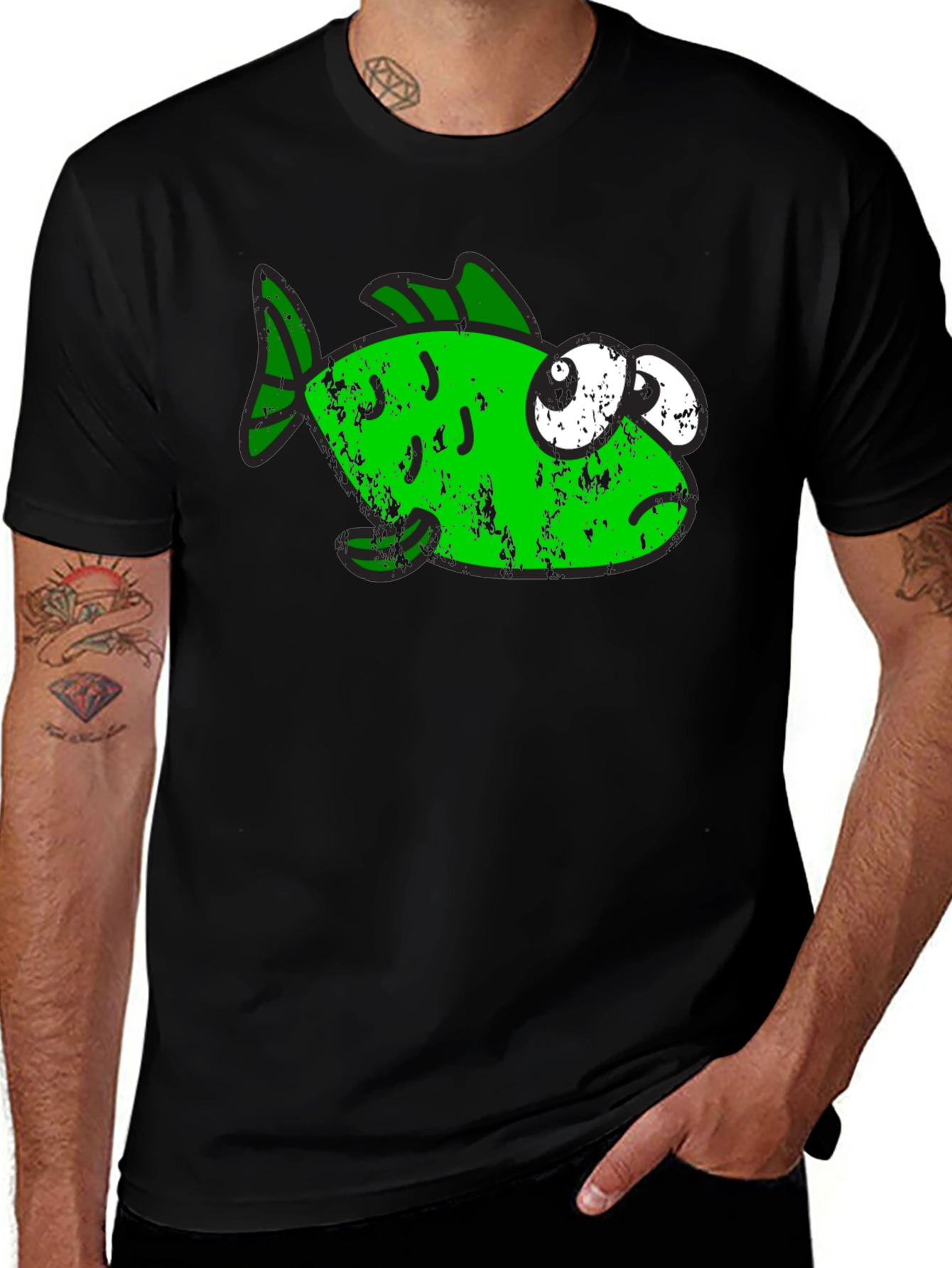 Variant 27 of Funny Grumpy Green Fish Graphic T-Shirt