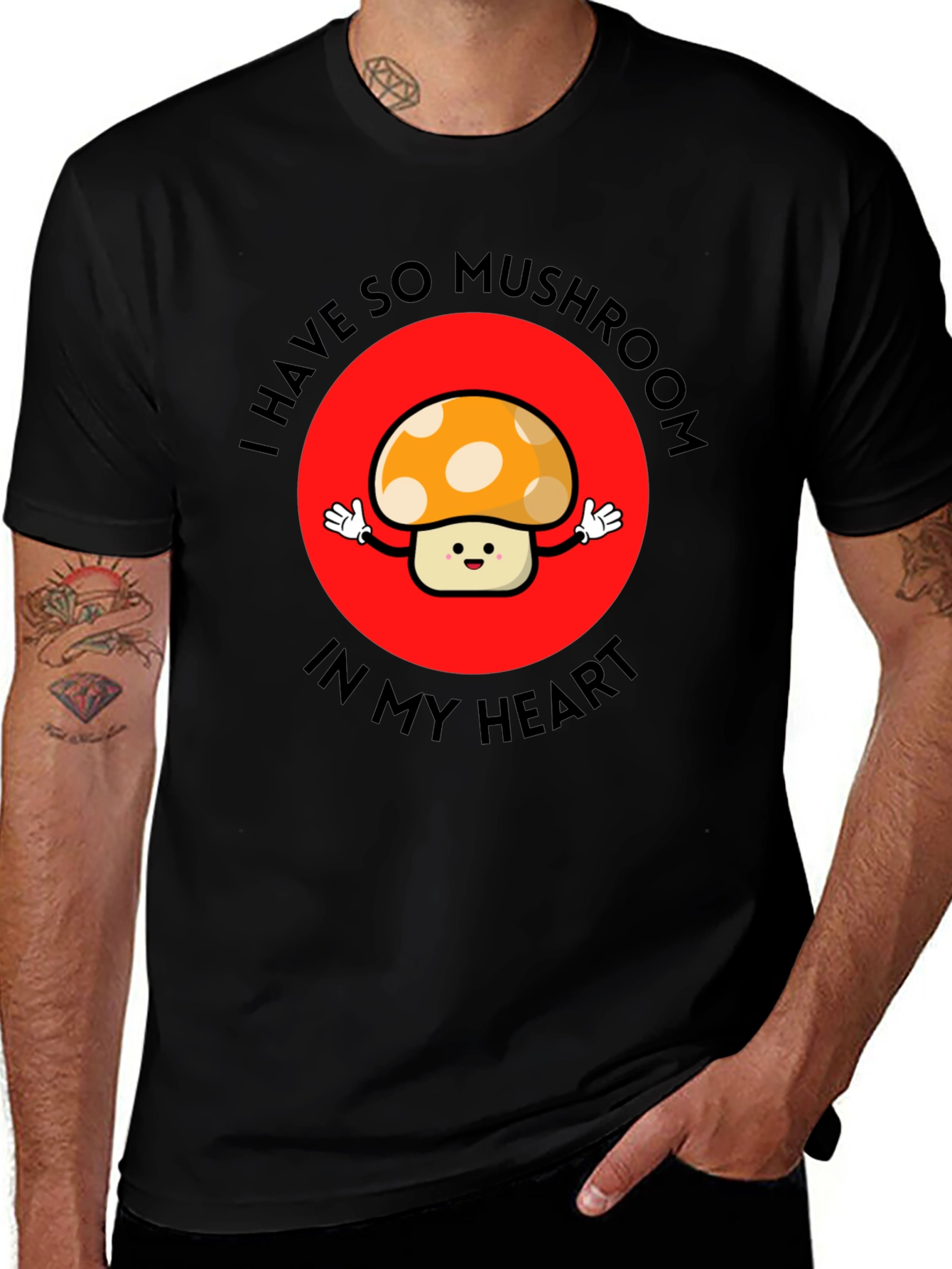 Black Mushroom Heart Graphic Tee - Cute & Playful T-Shirt main image