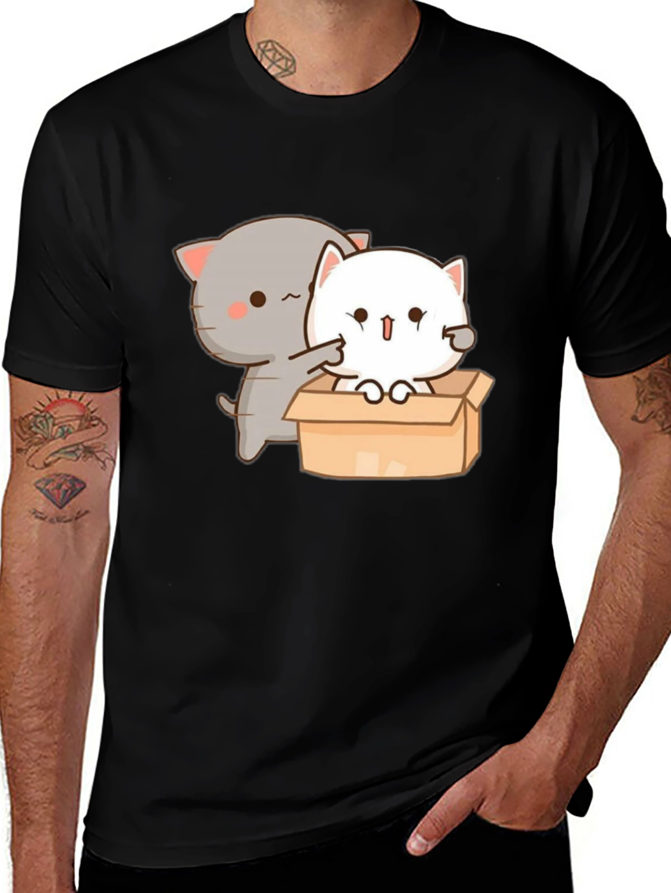 Black Cute Cat in Box Graphic T-Shirt main image