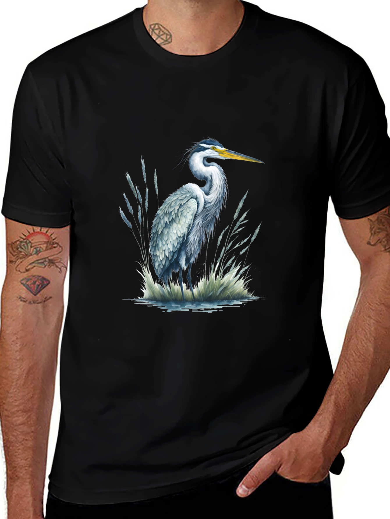 Variant 17 of Heron Print Black T-Shirt