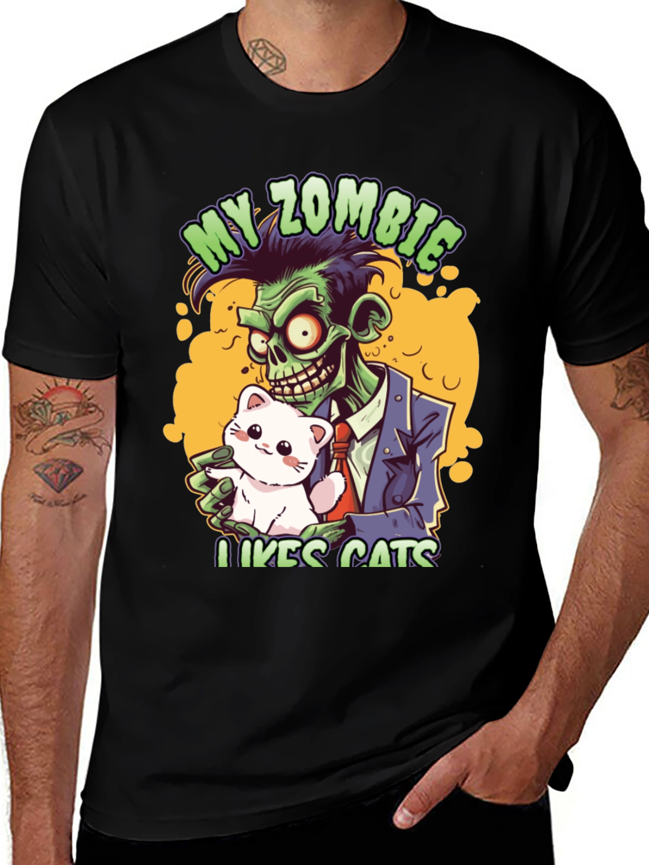 Black Zombie Likes Cats T-Shirt main image
