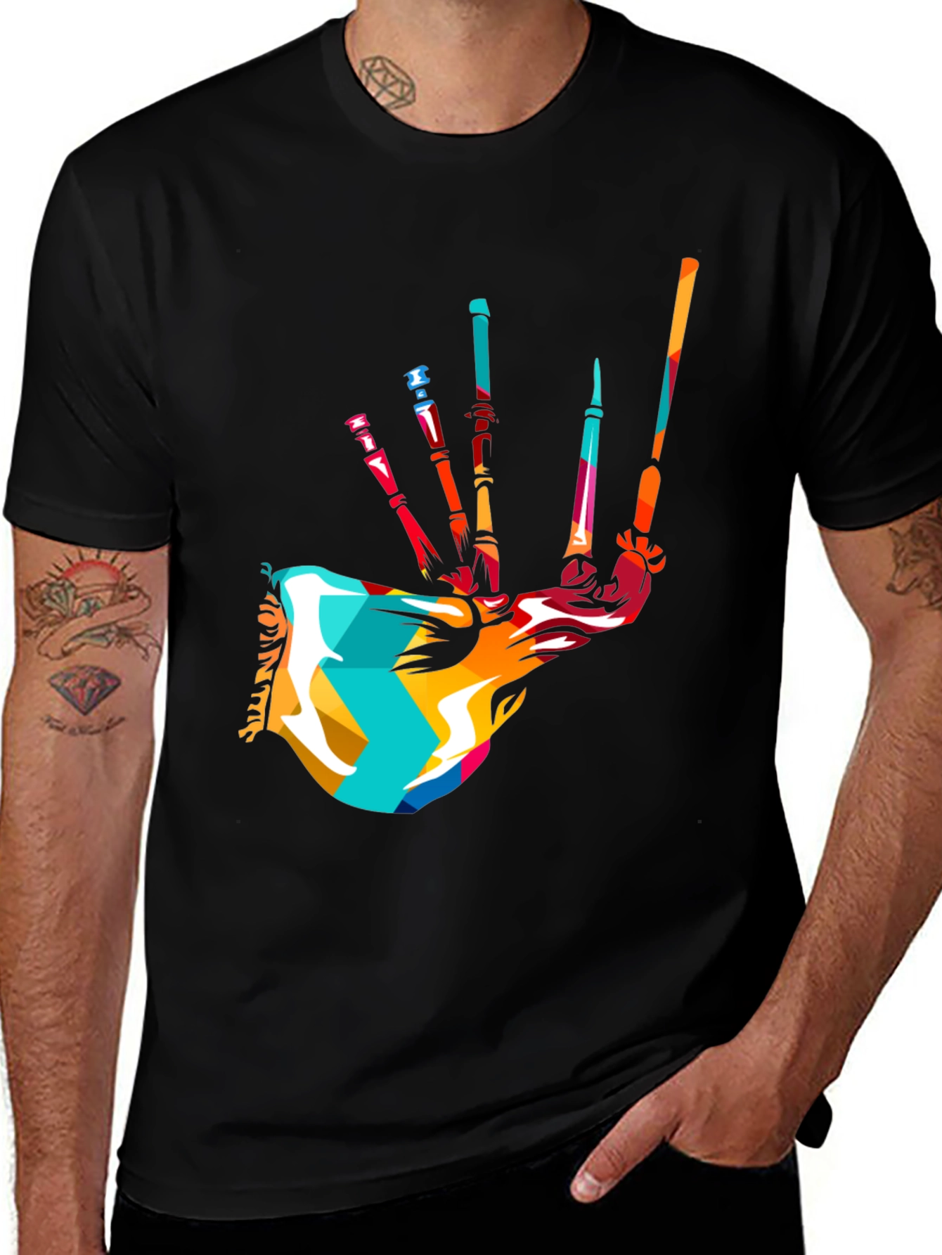 Variant 27 of Bagpipe Art T-Shirt - Men's Black Graphic Tee