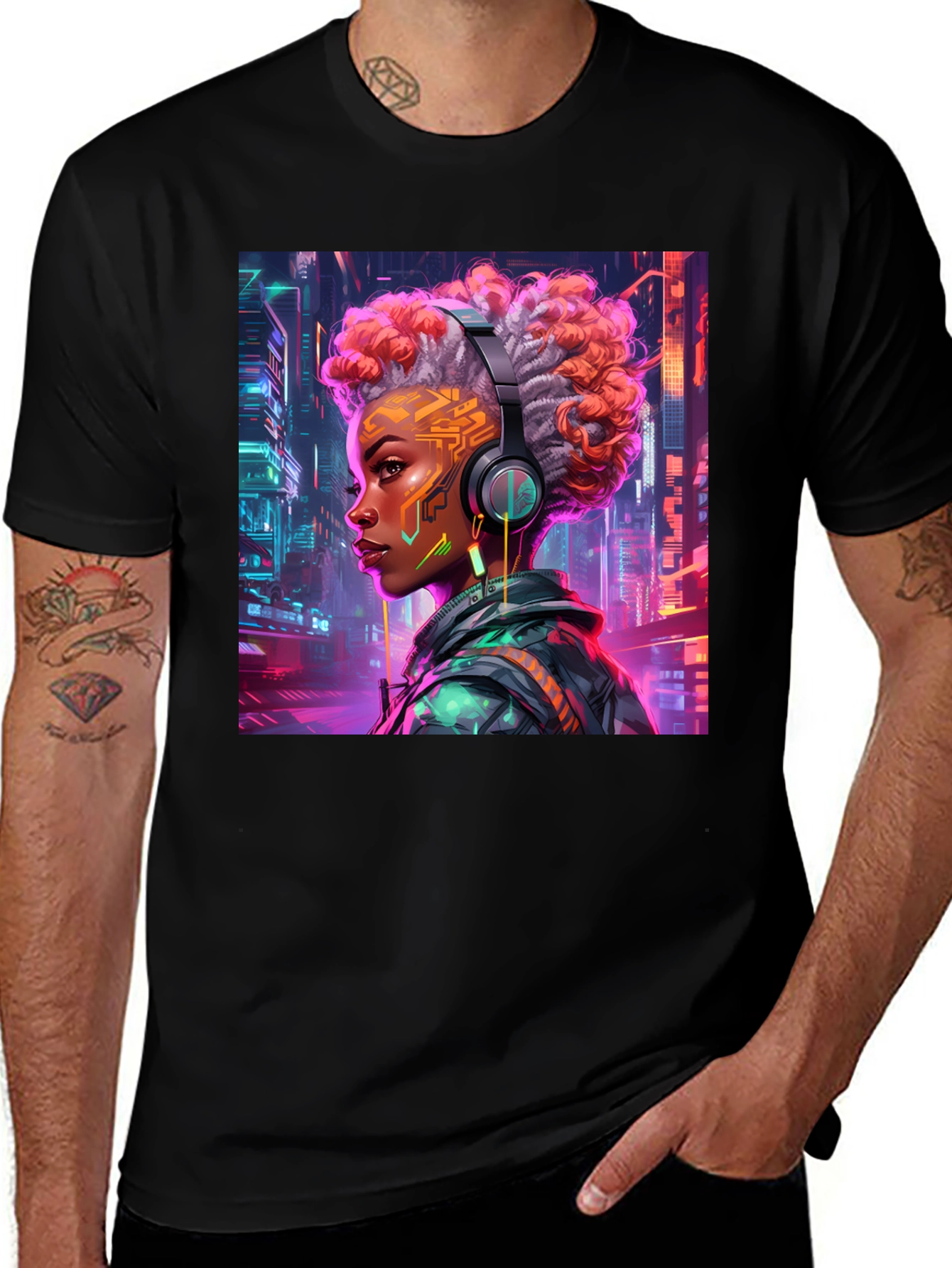 Black Cyberpunk Girl Graphic Tee - Futuristic Style main image