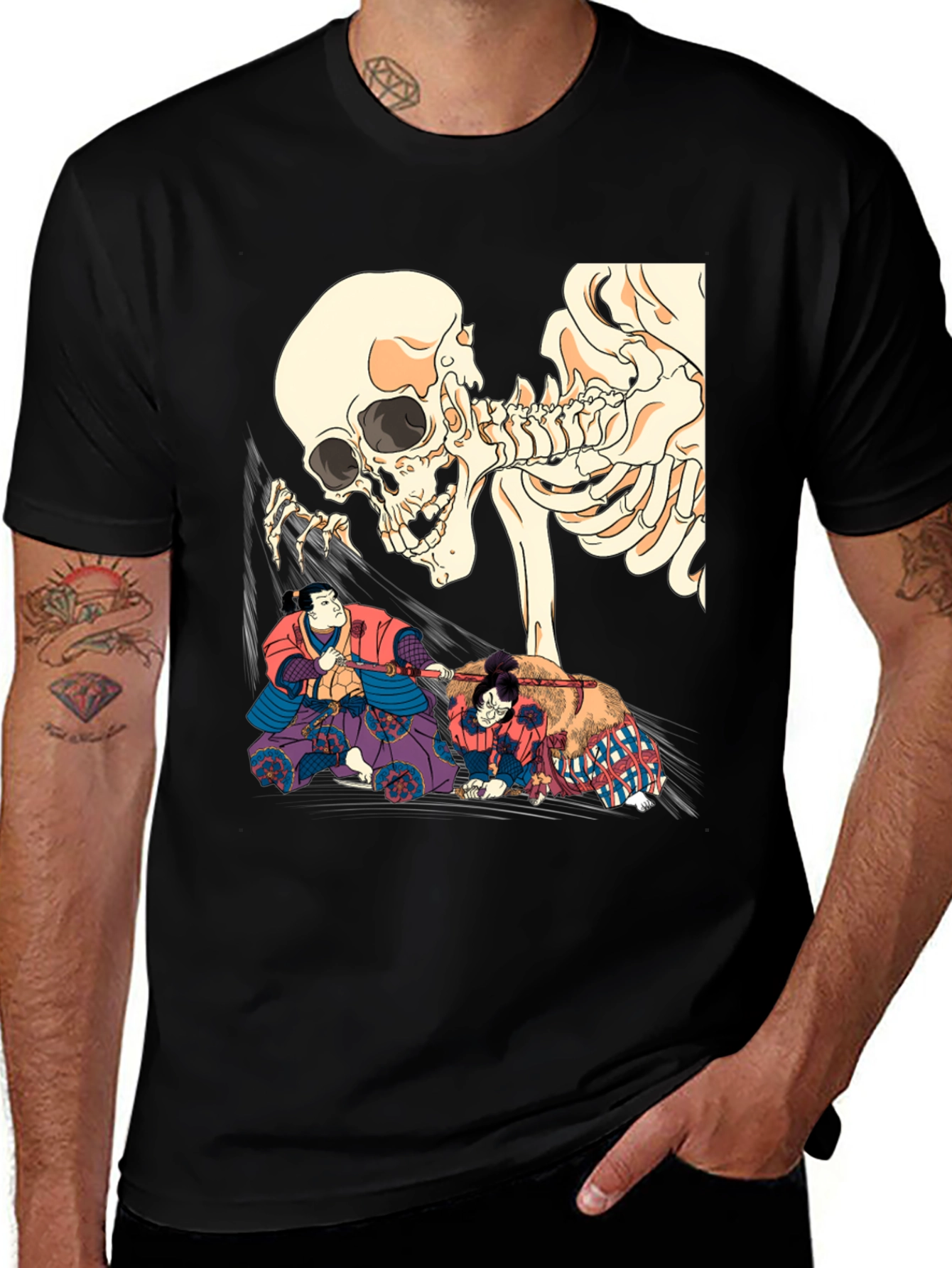 Black Skull & Sumo Wrestler Graphic T-Shirt main image