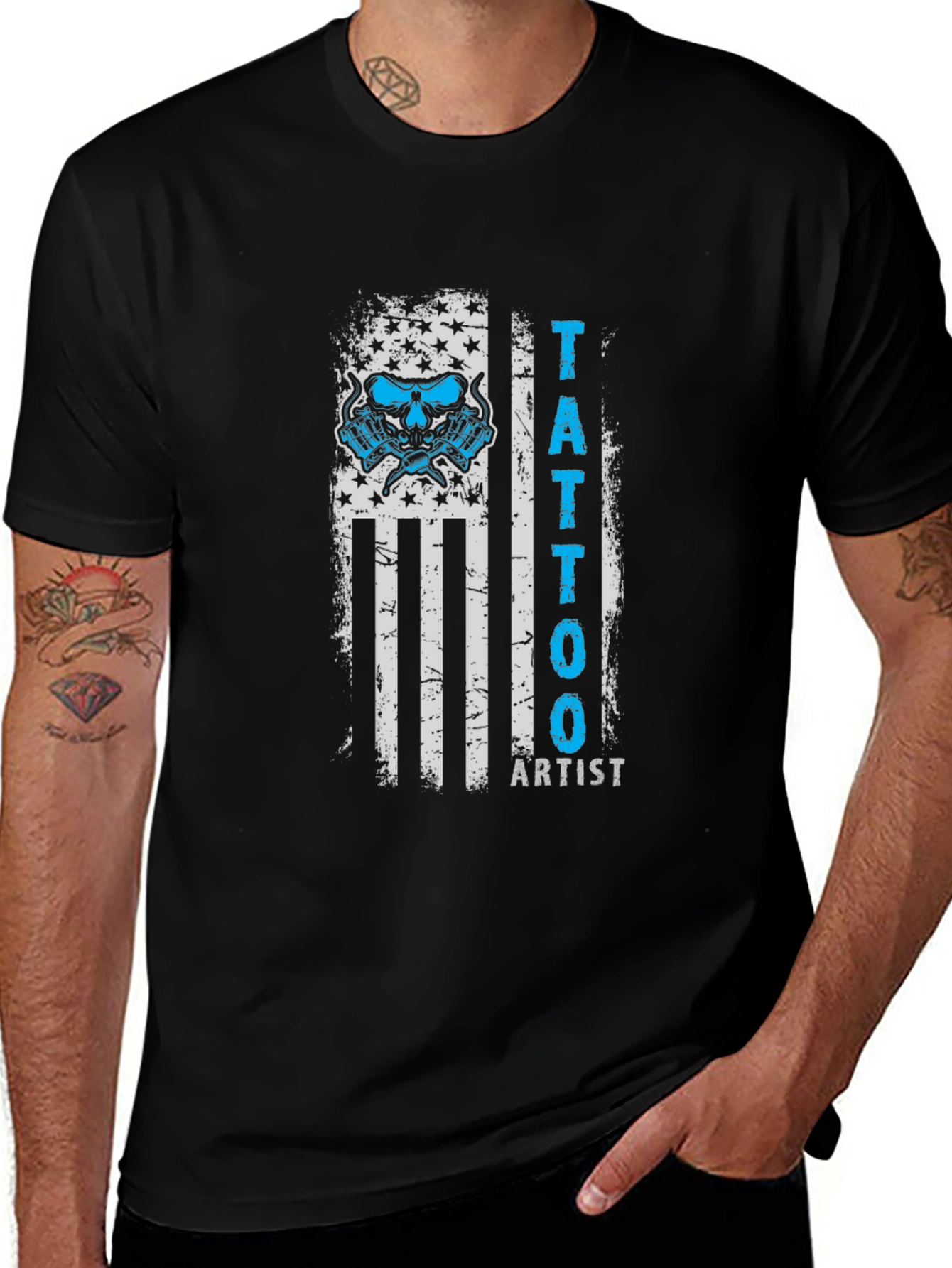 Variant 27 of Tattoo Artist USA Flag Graphic Tee - Black