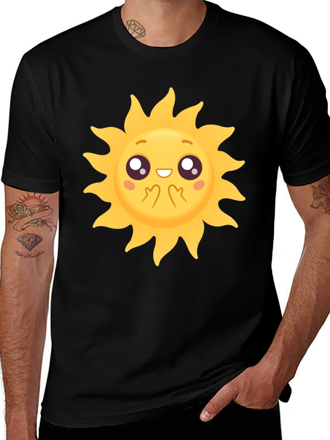 Variant 12 of Cute Cartoon Sun Graphic Black Tee Shirt