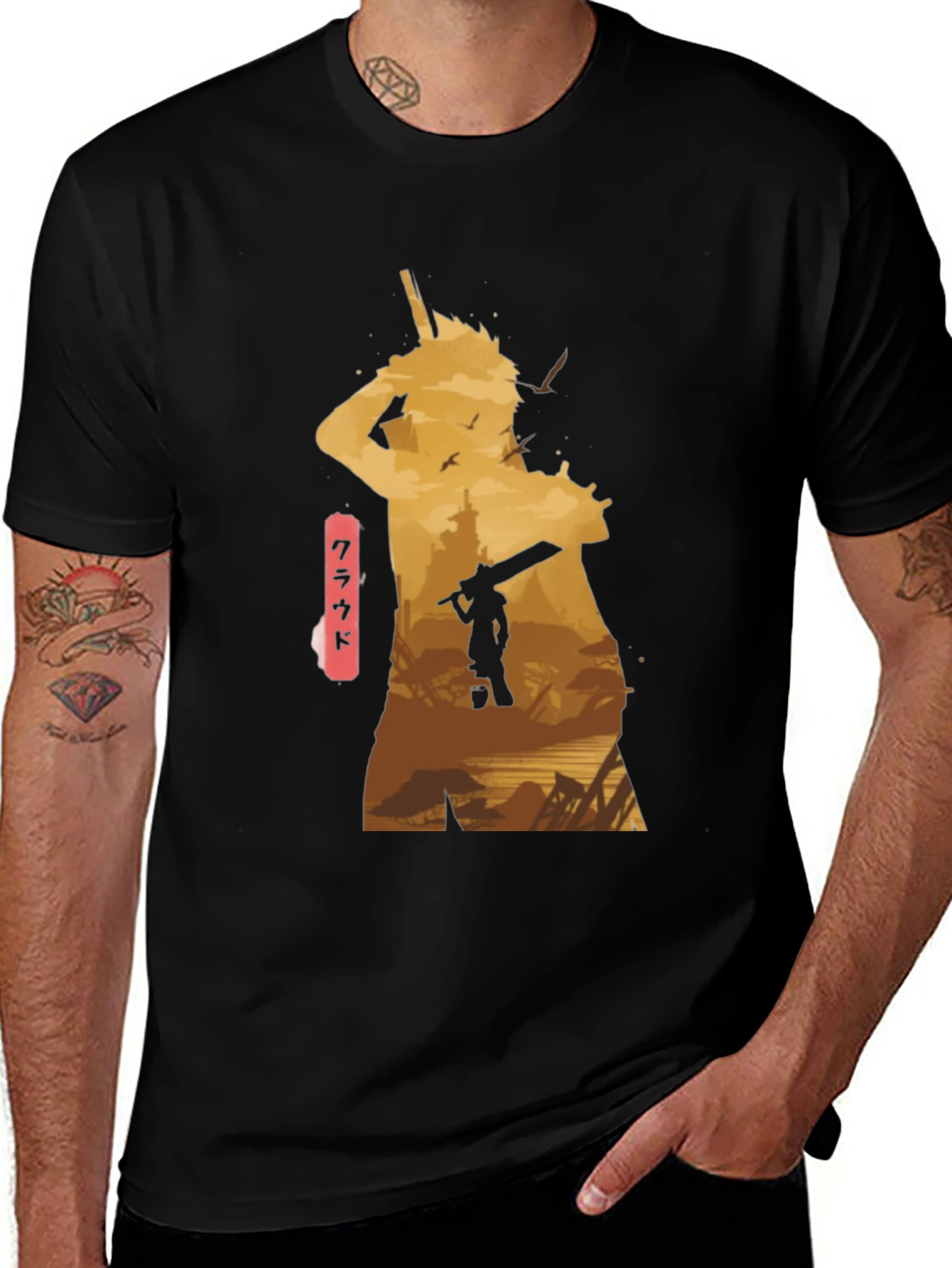 Variant 12 of Cloud Final Fantasy Anime Graphic Tee - Black
