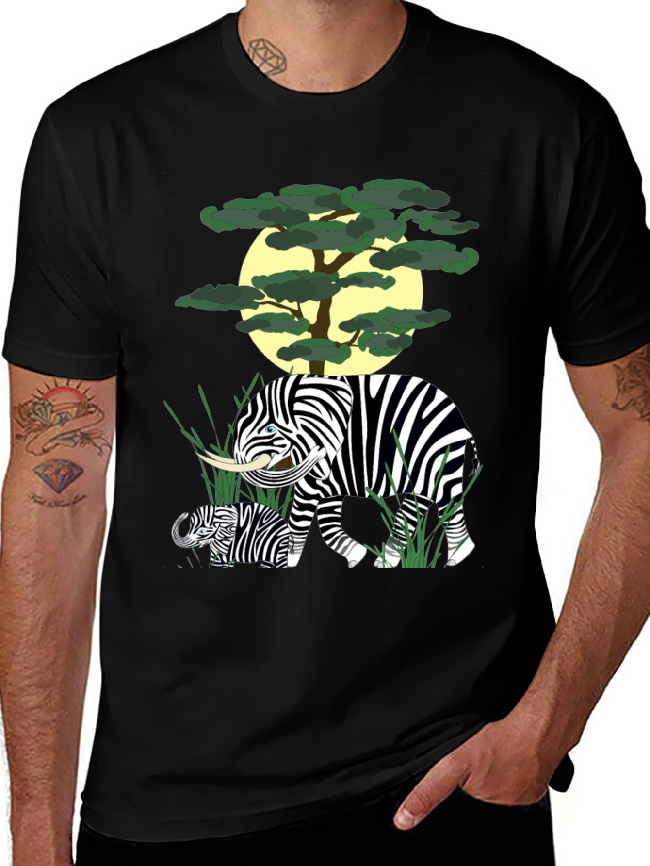 Variant 20 of Zebra Elephant Graphic Tee - Unique Animal Print Shirt