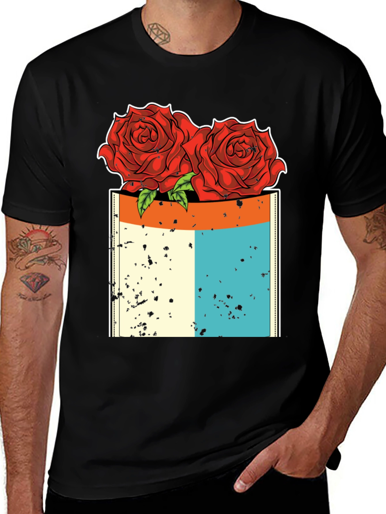 Variant 26 of Rose Pocket Graphic T-Shirt - Black