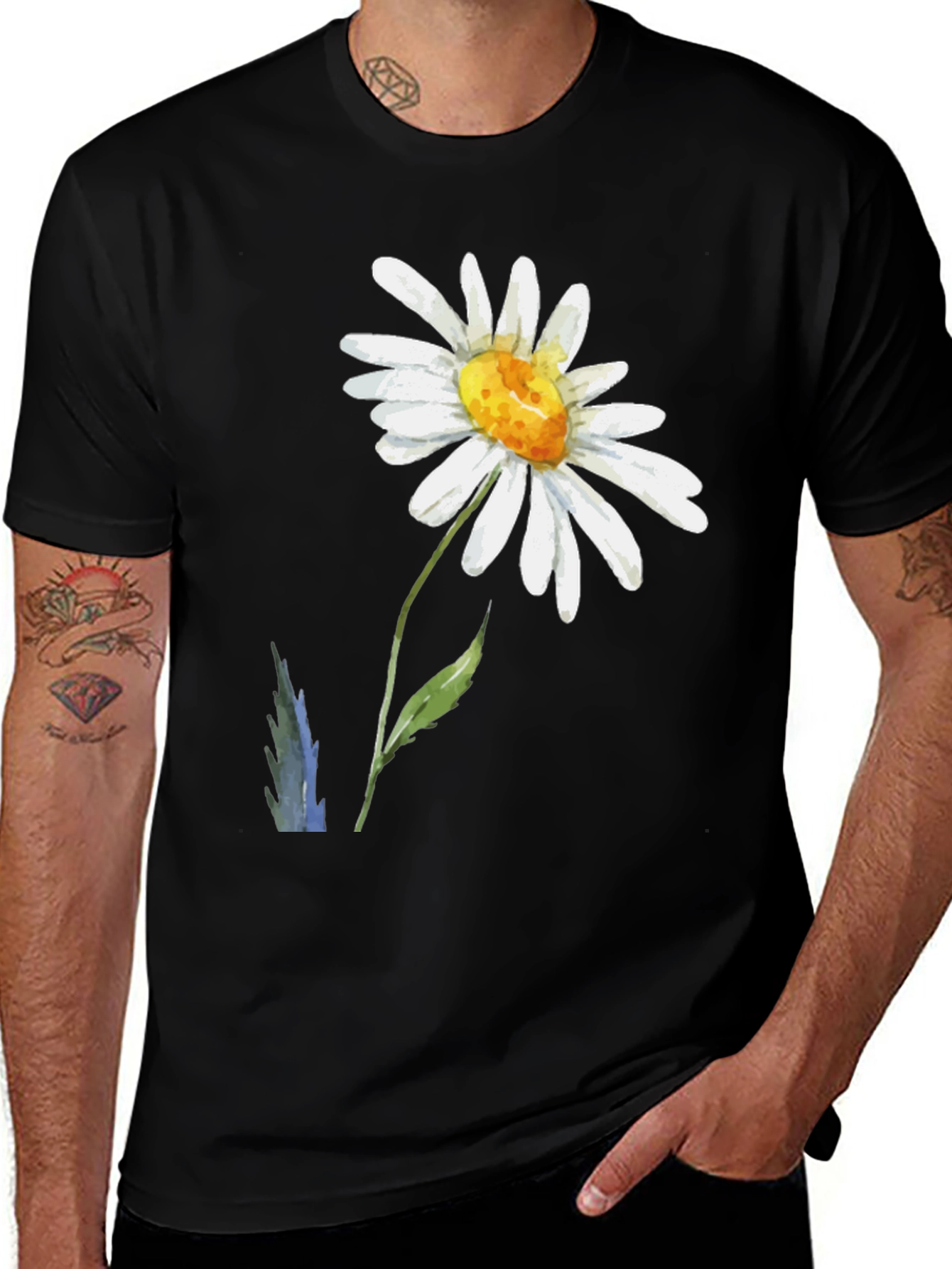 Variant 12 of Daisy Flower Black T-Shirt