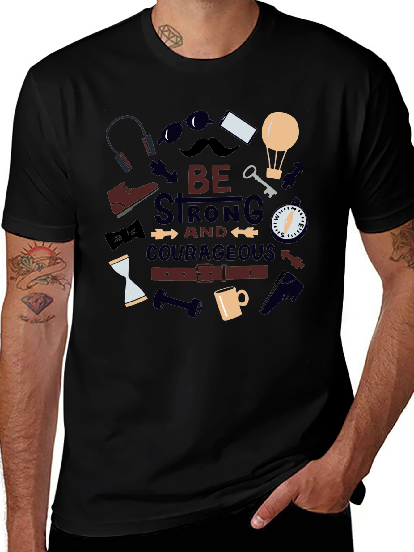 Variant 7 of Motivational Men's Graphic Tee - Be Strong & Courageous