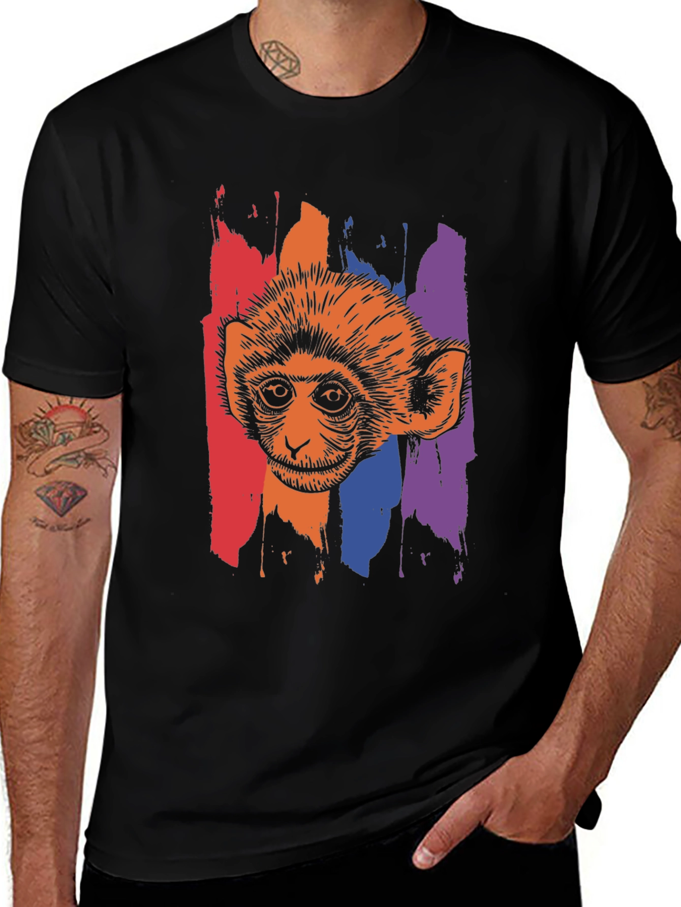 Variant 25 of Monkey Graphic Print Black T-Shirt