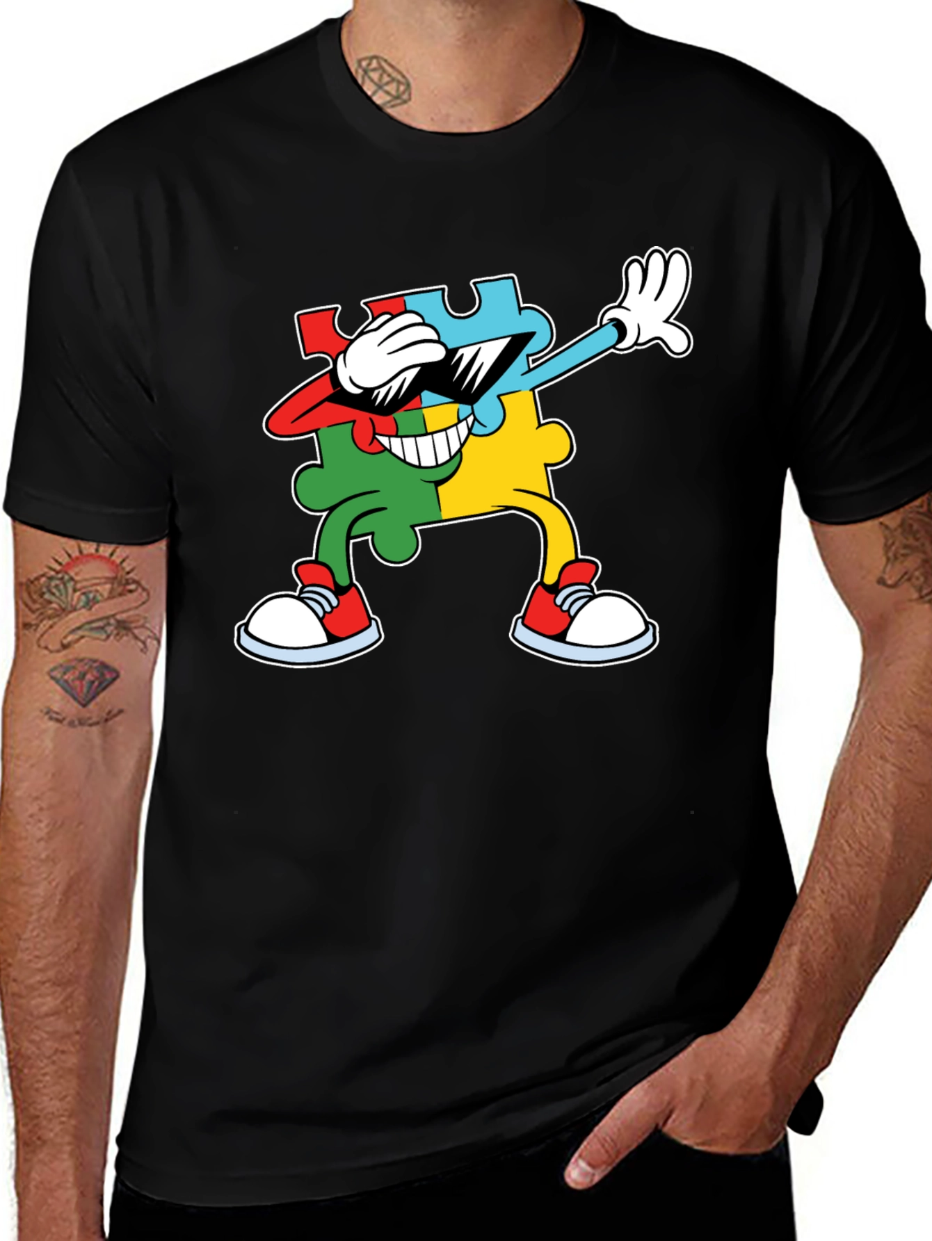 Variant 3 of Autism Awareness Puzzle Dabbing Men's Black T-Shirt