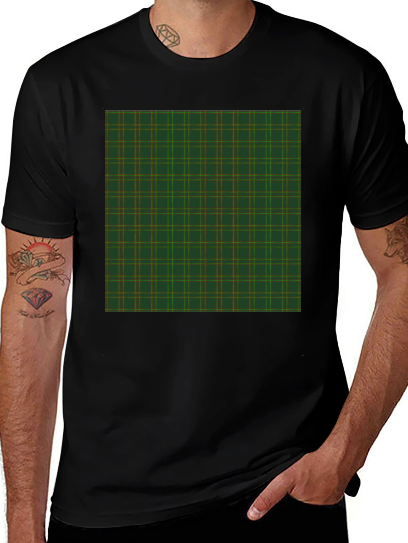 Black Plaid Pattern Graphic Tee - Black main image
