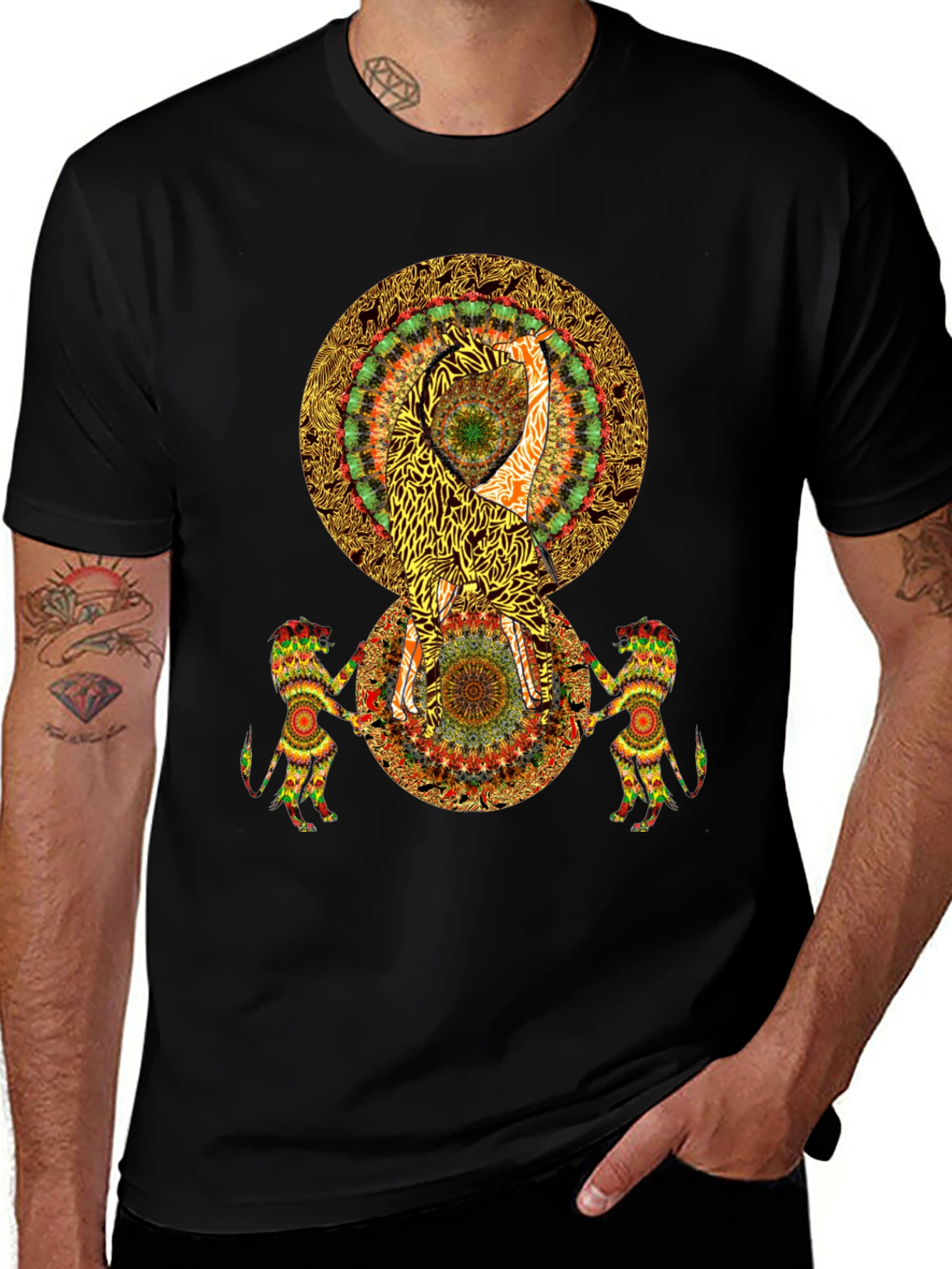 Black Psychedelic Mandala Print Black T-Shirt main image