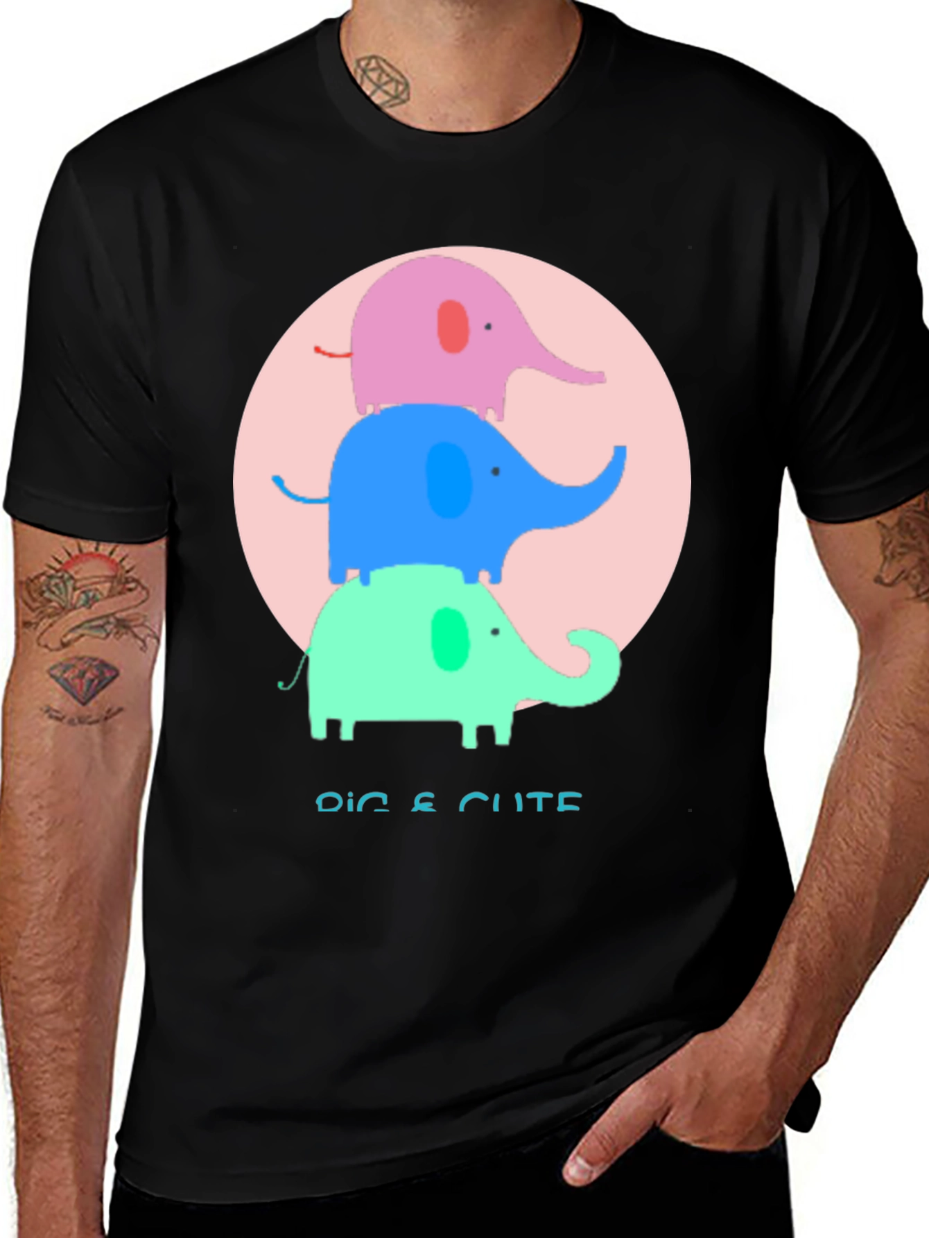Variant 2 of Cute Elephant Stack Graphic Tee - Unique Design
