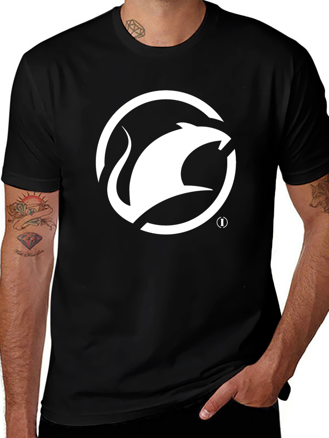 Variant 11 of Black T-Shirt with White Rat Logo