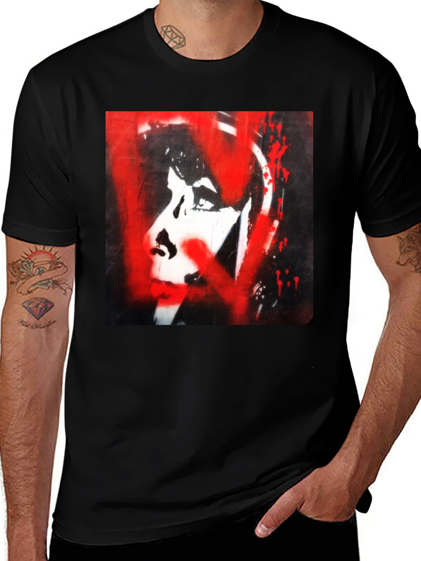 Variant 18 of Edgy Graphic Tee - Red & Black Abstract Portrait