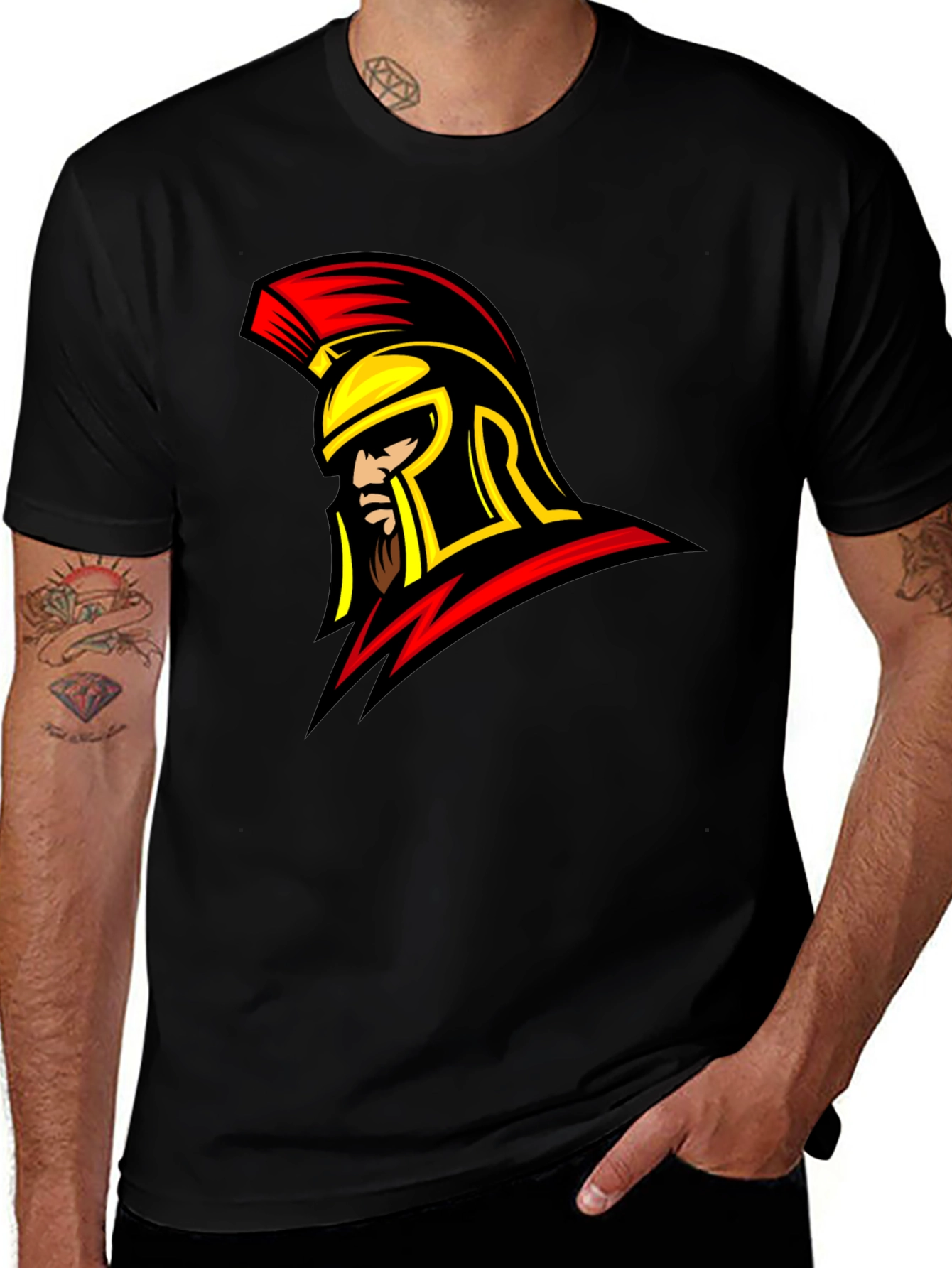 Variant 24 of Spartan Warrior Graphic T-Shirt - Bold Black Tee