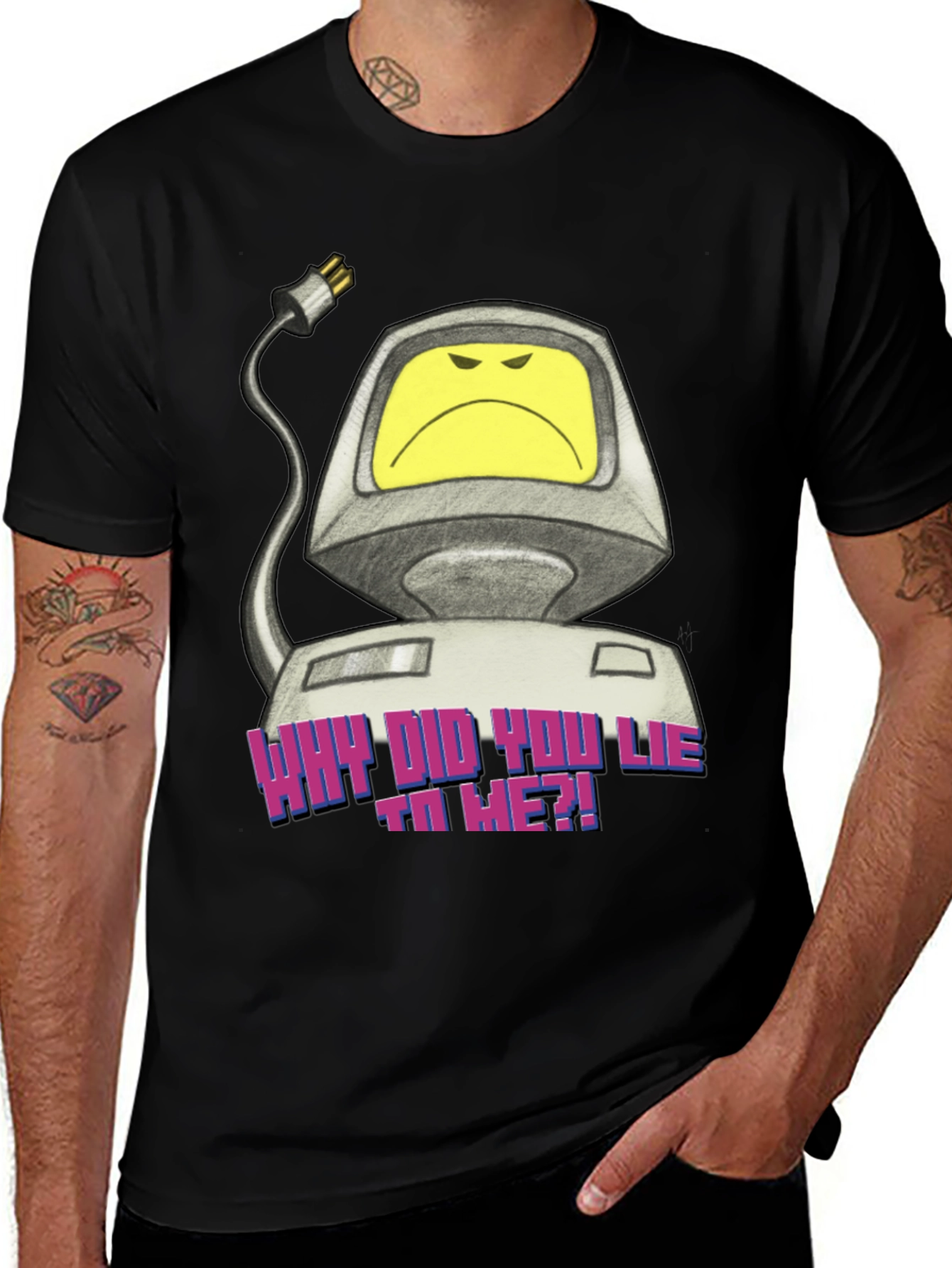 Variant 10 of Retro Computer T-Shirt - 'Why Did You Lie To Me?!'