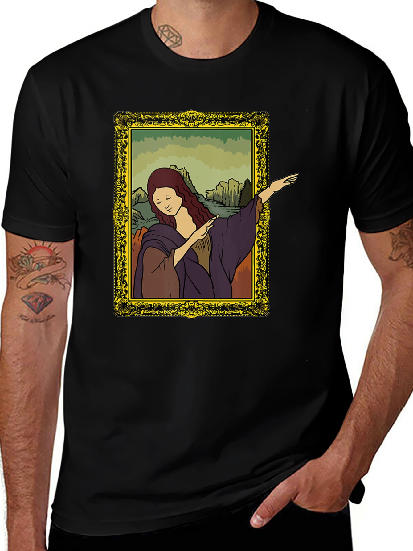 Variant 18 of Mona Lisa Dabbing Graphic Tee - Black