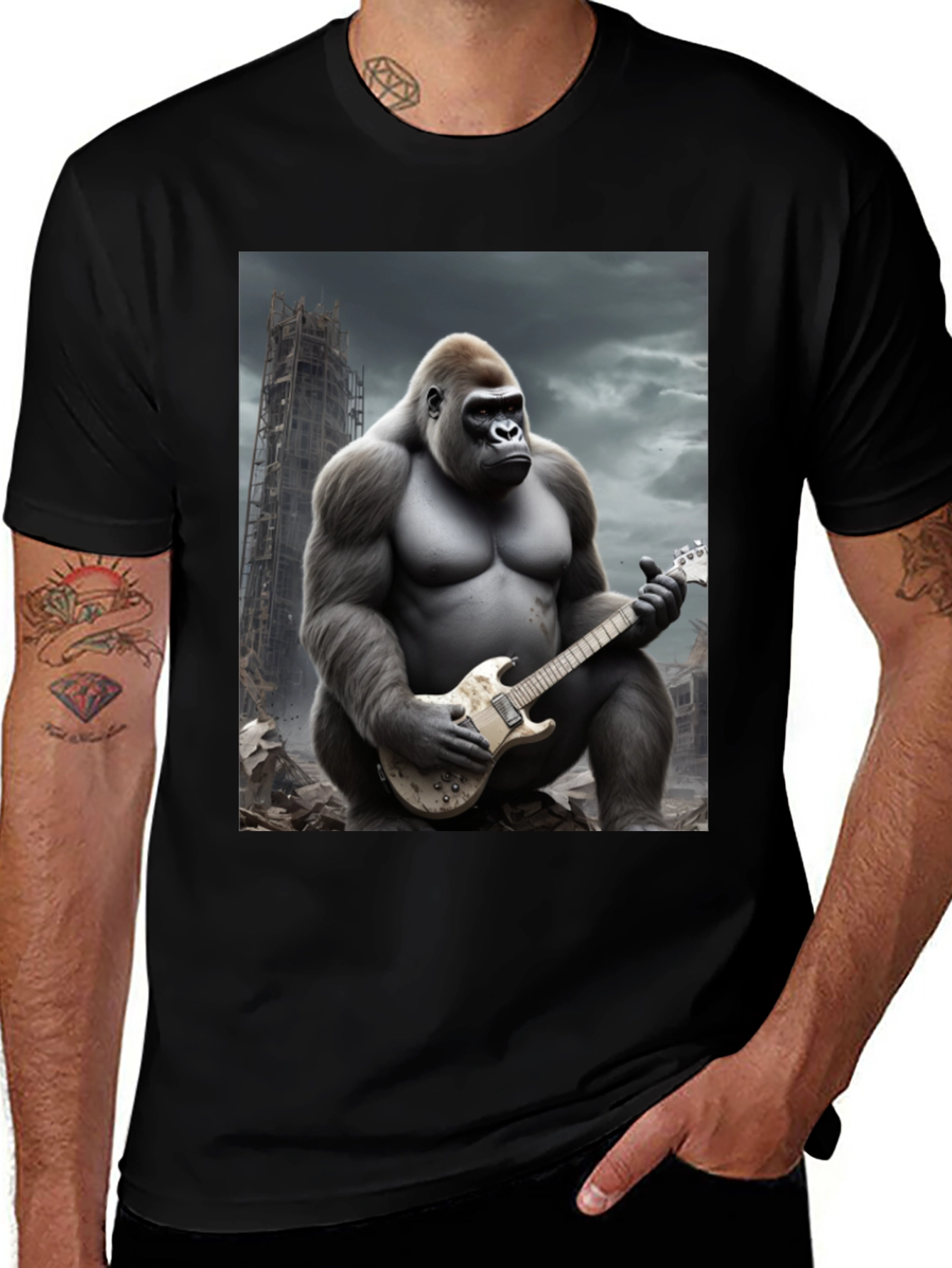 Variant 3 of Gorilla Guitarist Graphic Tee - Rocking Style