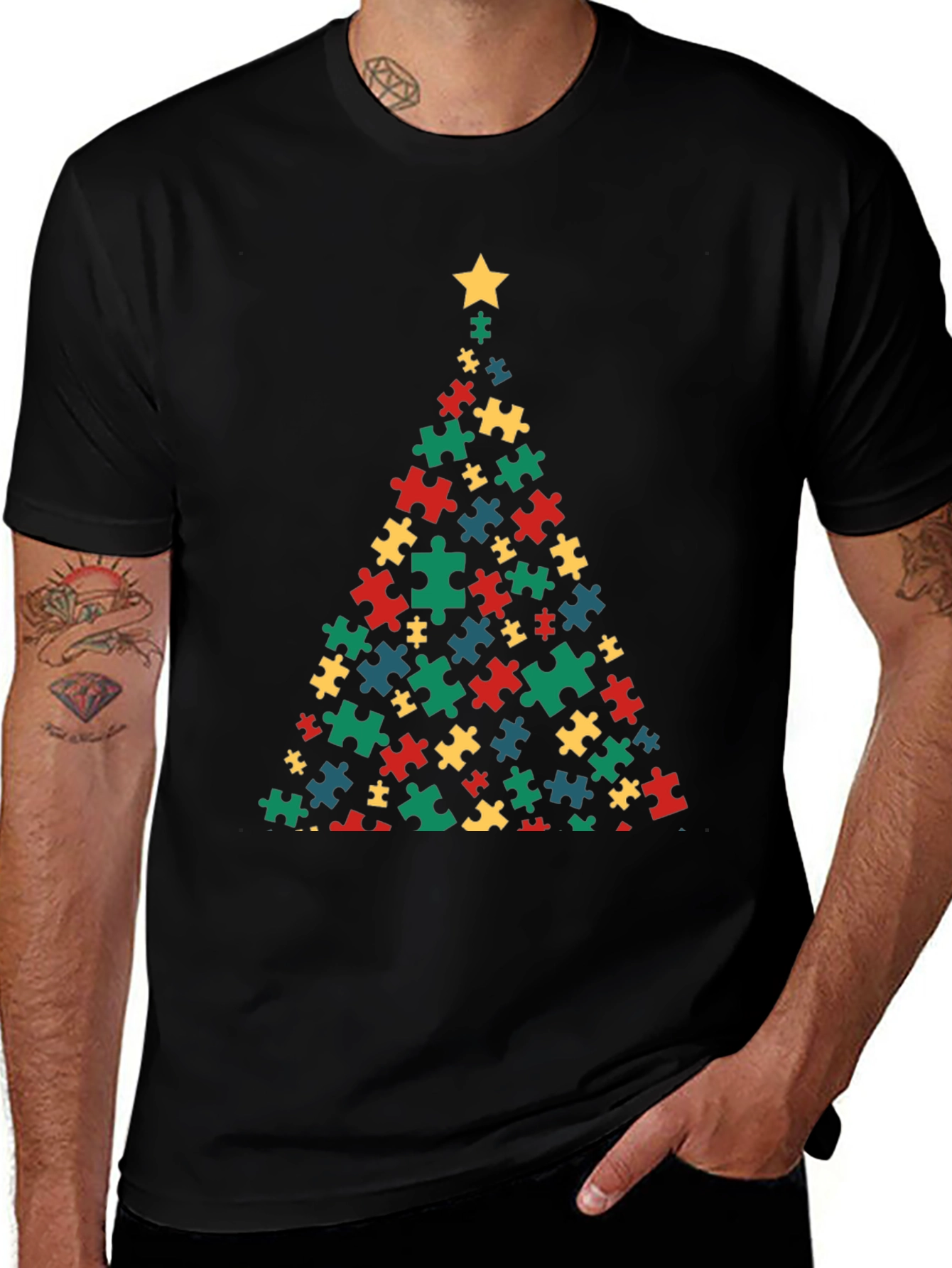 Variant 25 of Puzzle Piece Christmas Tree T-Shirt