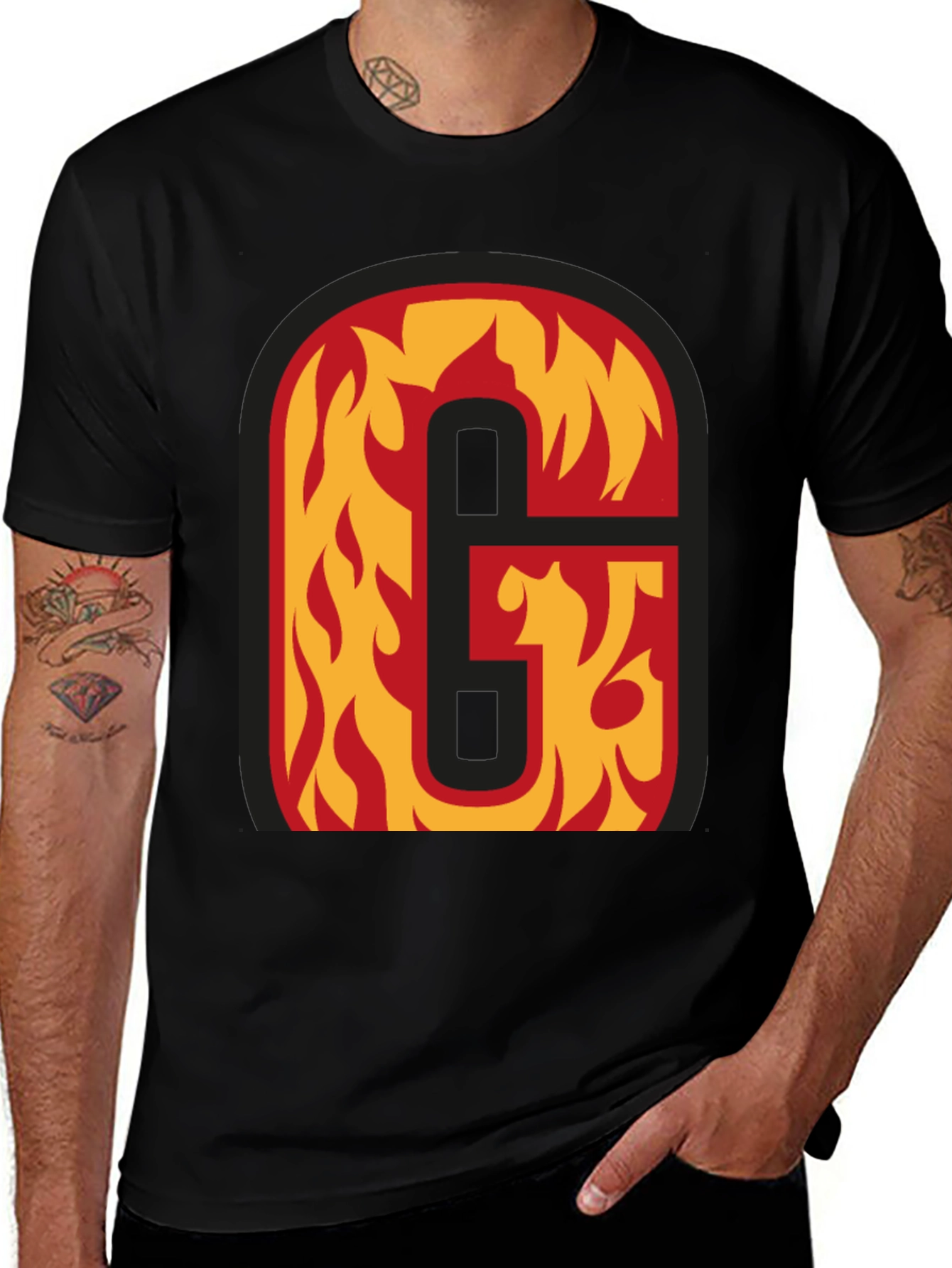 Variant 3 of Fiery Letter 'G' Black T-Shirt