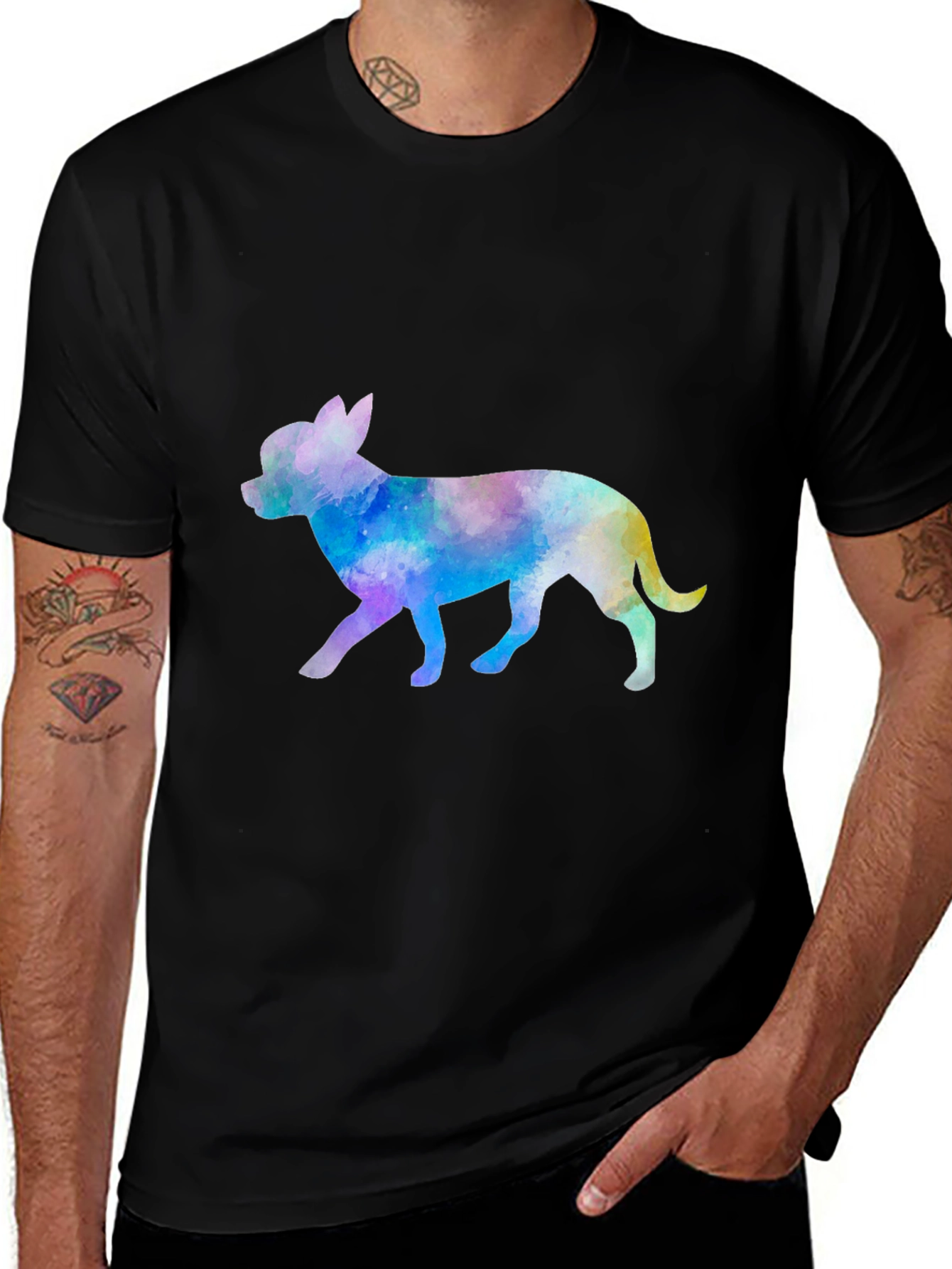 Variant 23 of Watercolor Chihuahua Dog Graphic Men's Black Tee