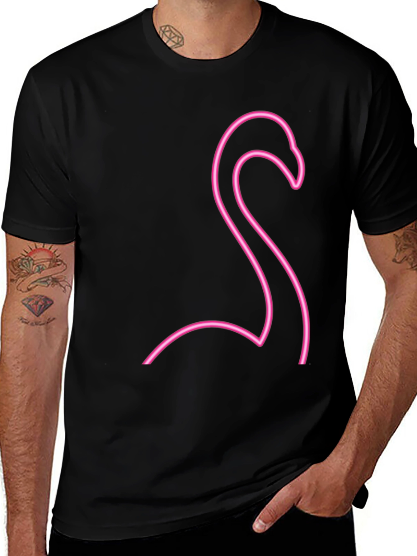 Variant 7 of Neon Flamingo Graphic Tee - Black Casual Shirt