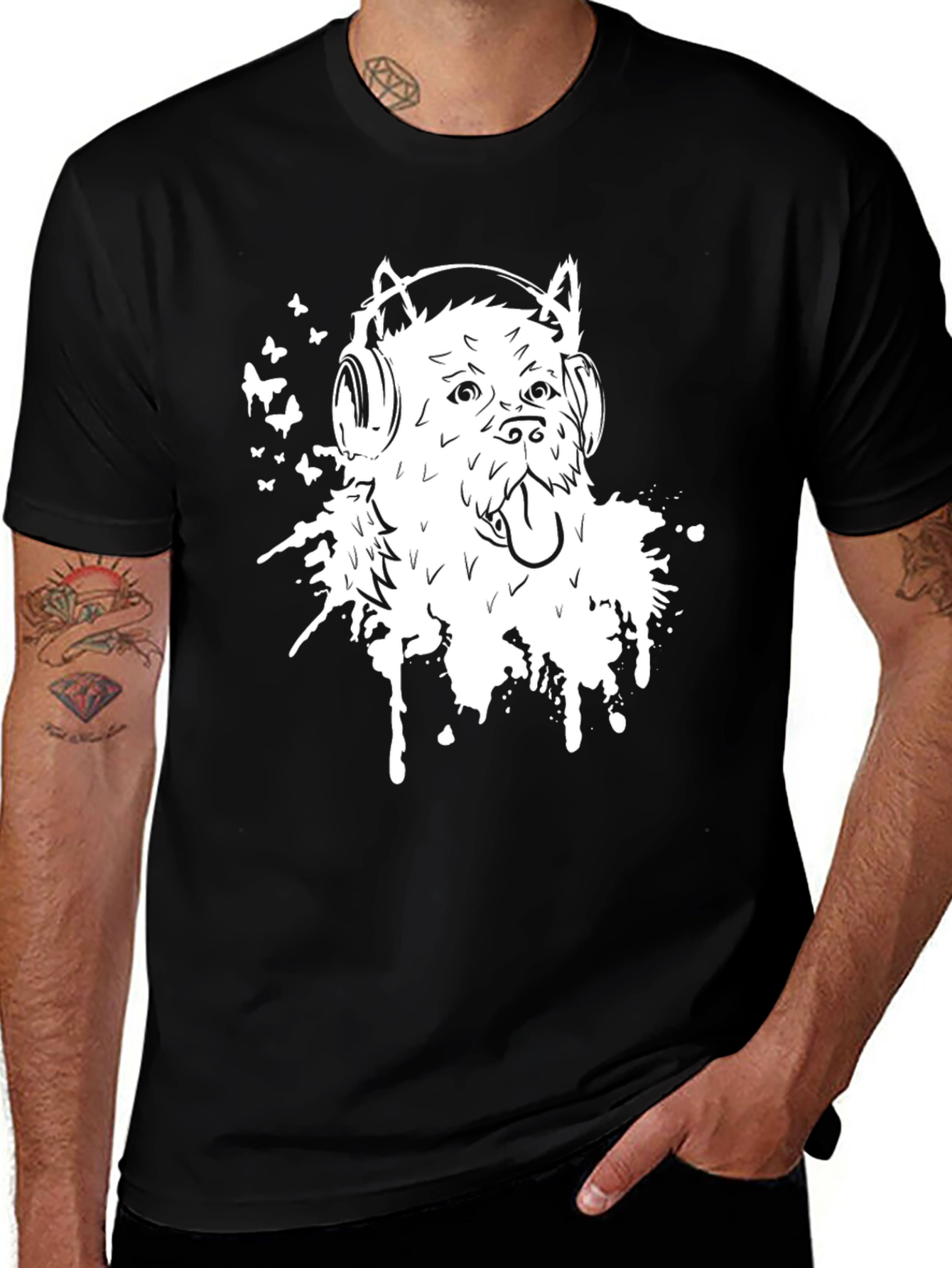 Variant 2 of Dog with Headphones Graphic Tee - Black