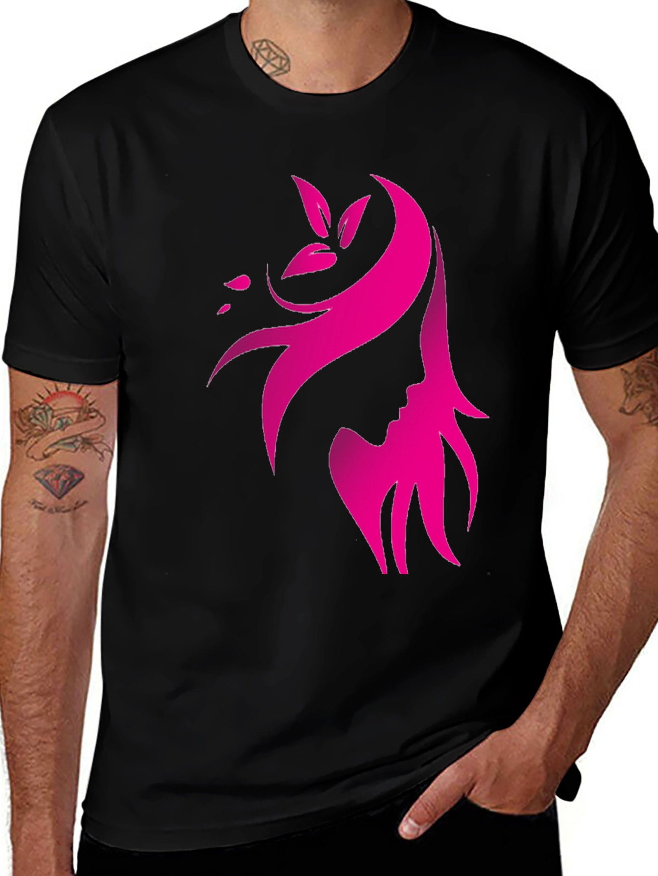 Variant 24 of Elegant Pink Silhouette Graphic Black T-Shirt