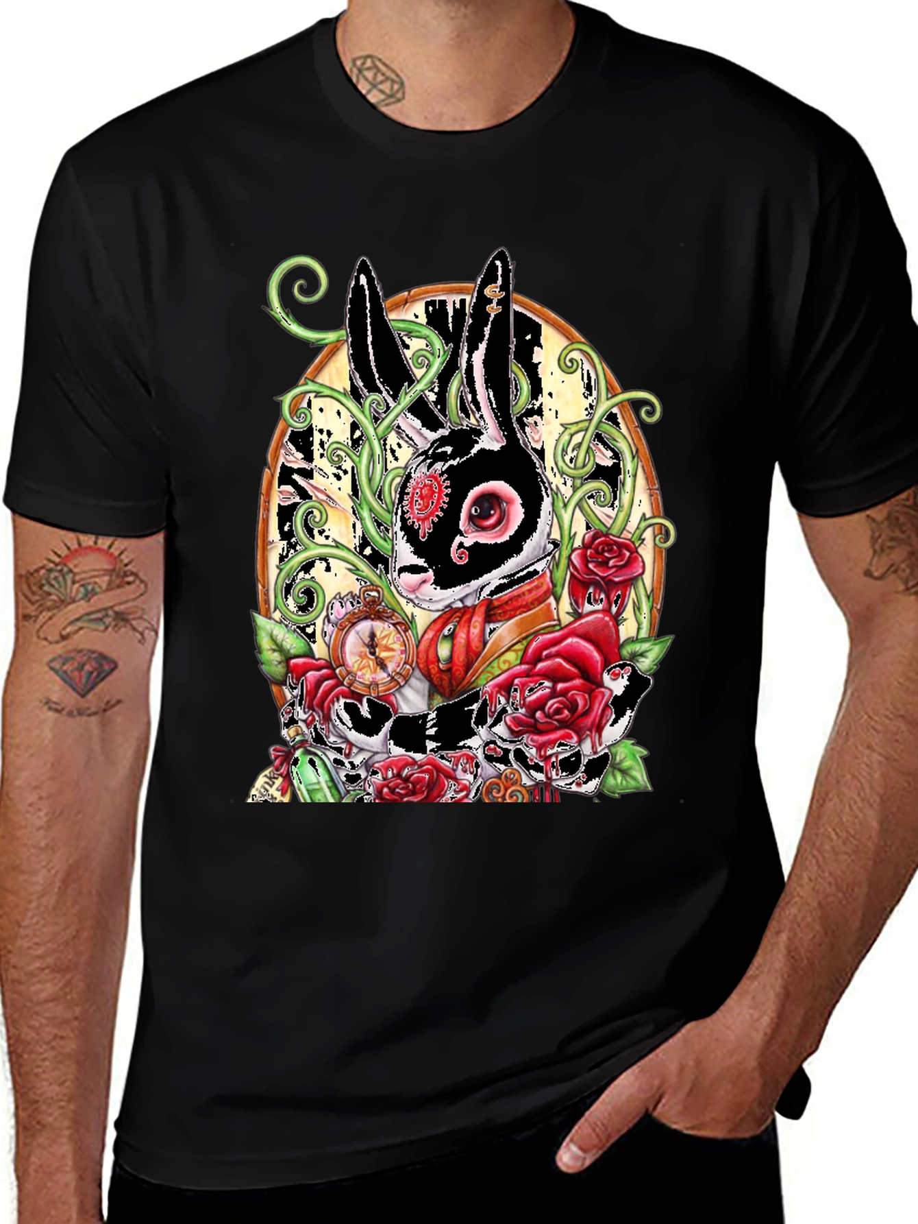 Variant 21 of Steampunk Rabbit Rose Graphic Tee