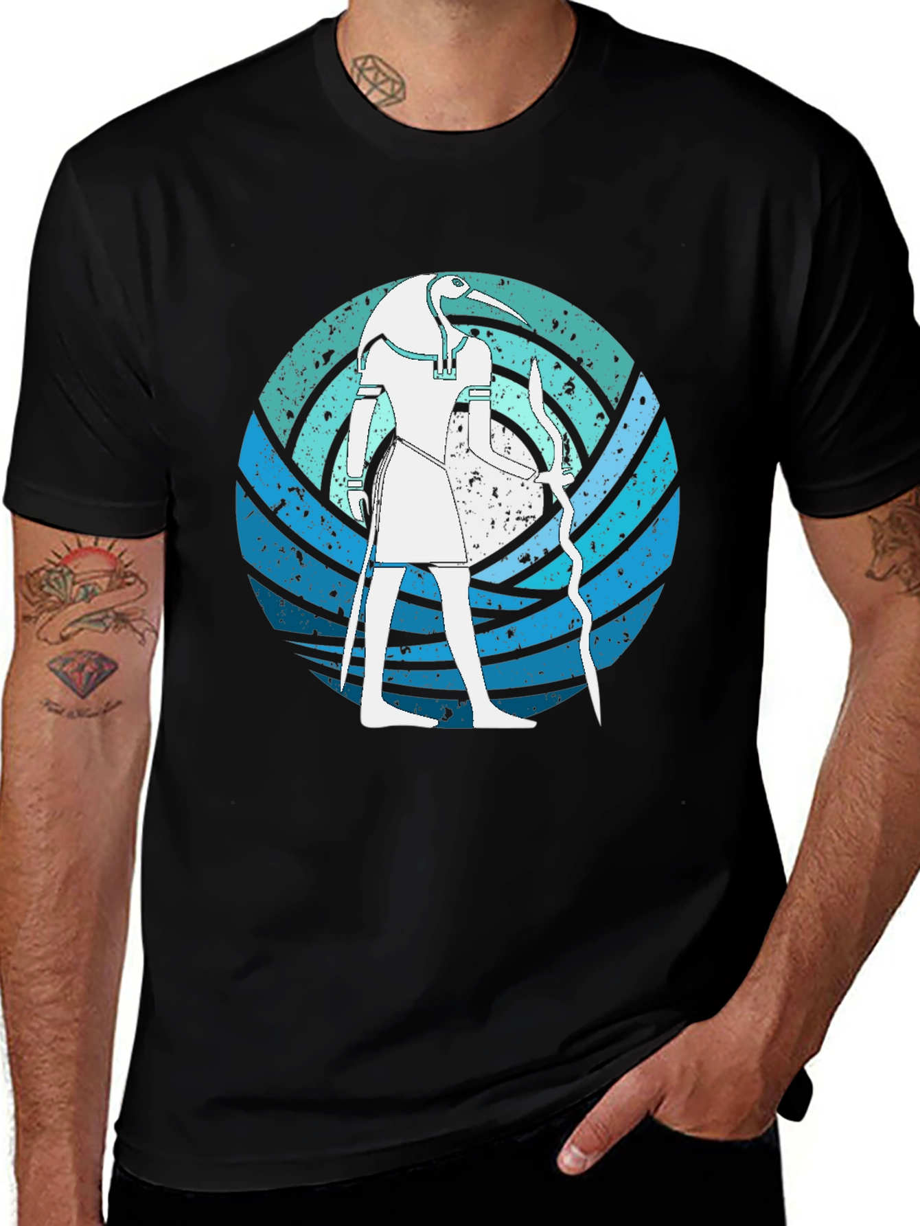 Variant 26 of Egyptian God Thoth Graphic Tee - Black