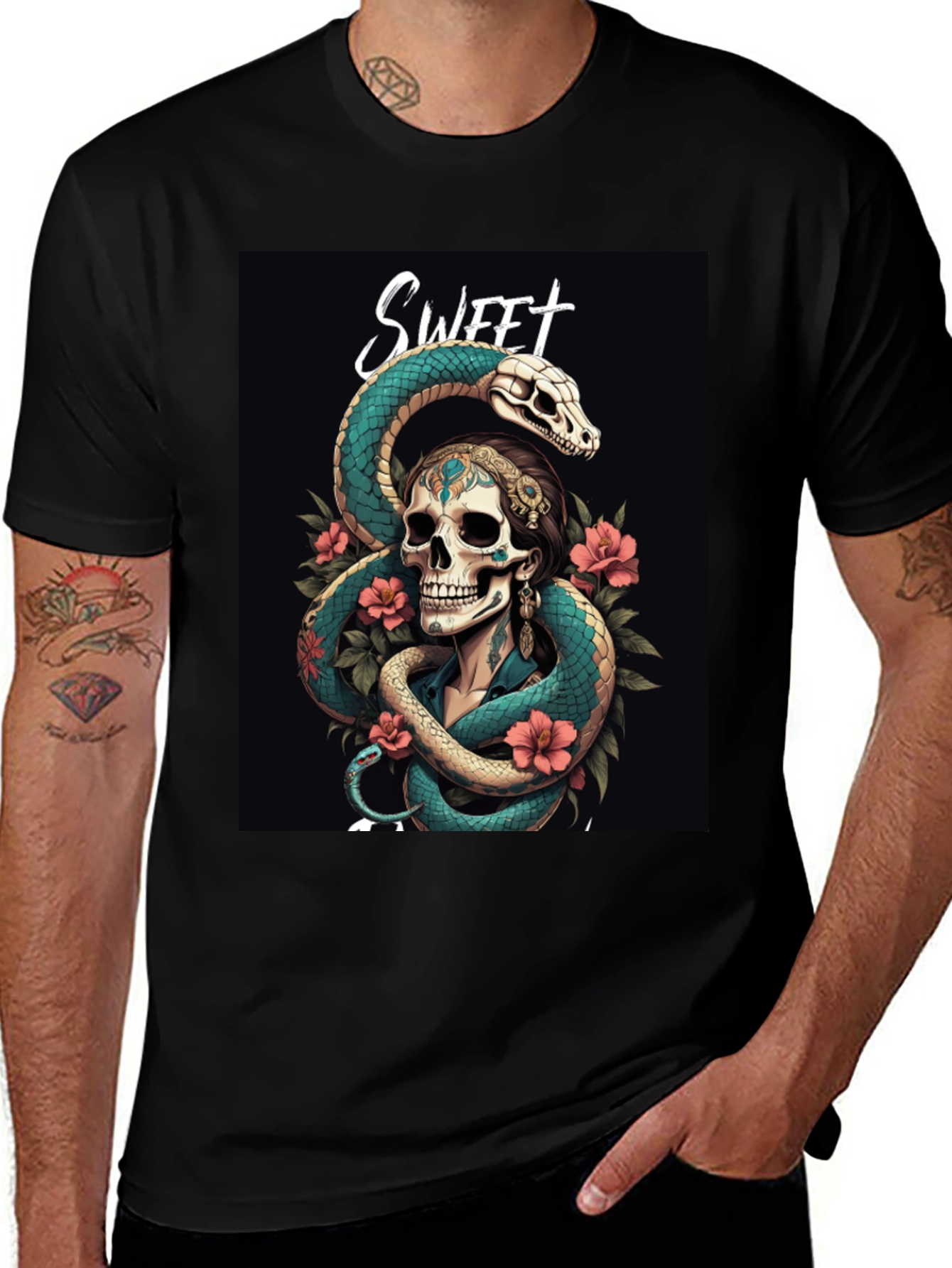 Variant 3 of Sweet Skull & Snake Graphic T-Shirt